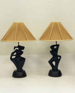 Pair of Black Lacquered Sculptural Table Lamps by Marianna von Allesch for RIMA