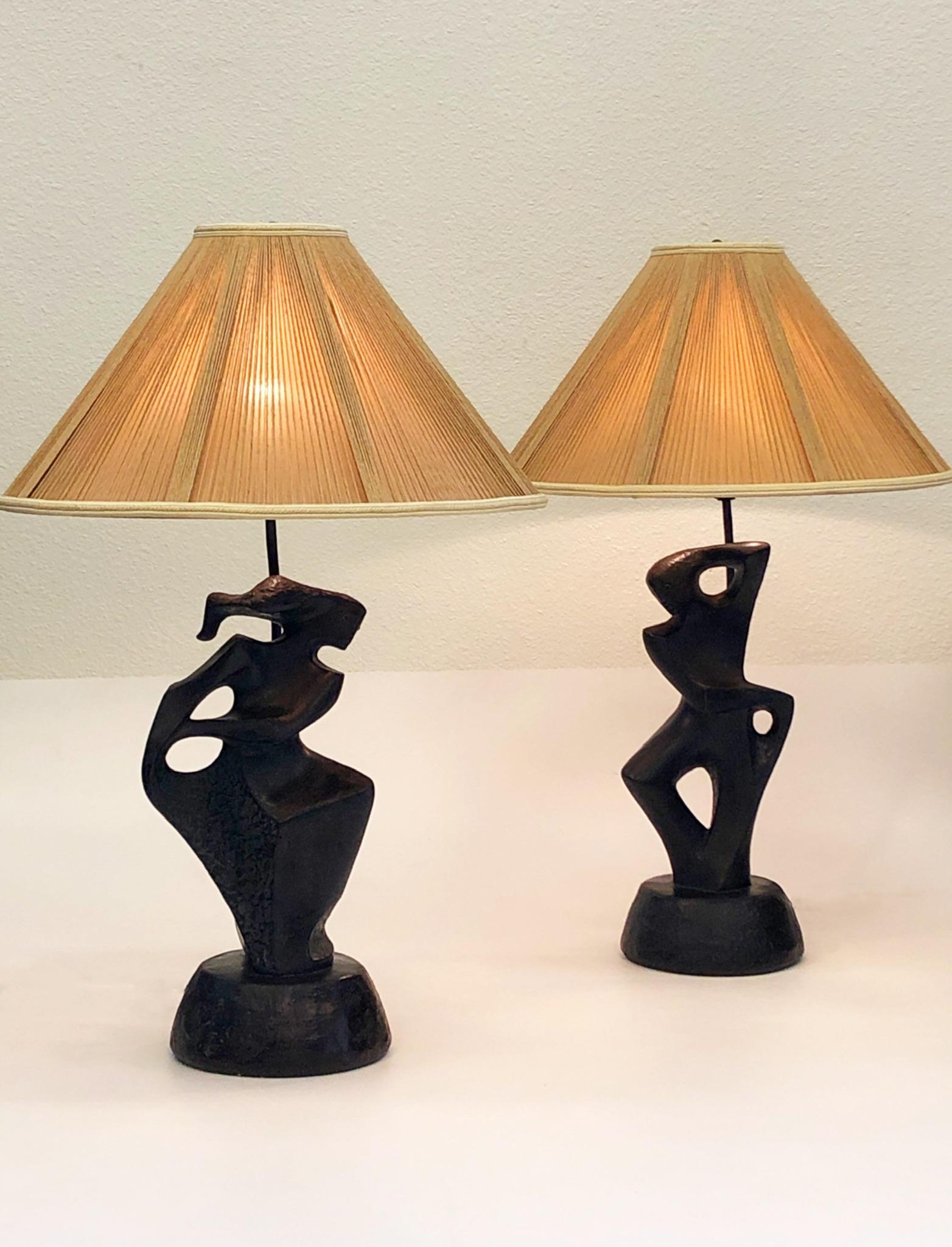 Mid-Century Modern Pair of Black Lacquered Sculptural Table Lamps by Marianna von Allesch for RIMA