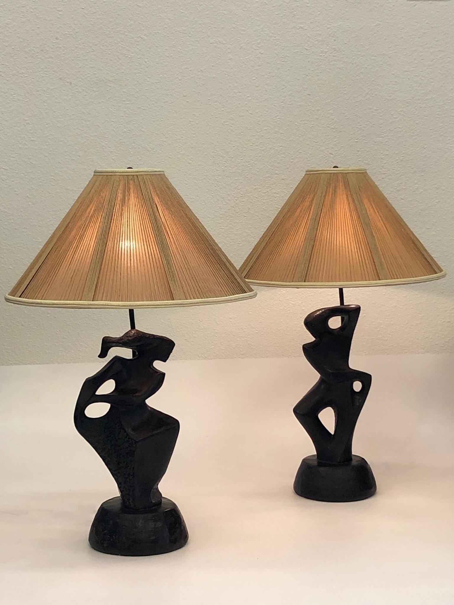 American Pair of Black Lacquered Sculptural Table Lamps by Marianna von Allesch for RIMA