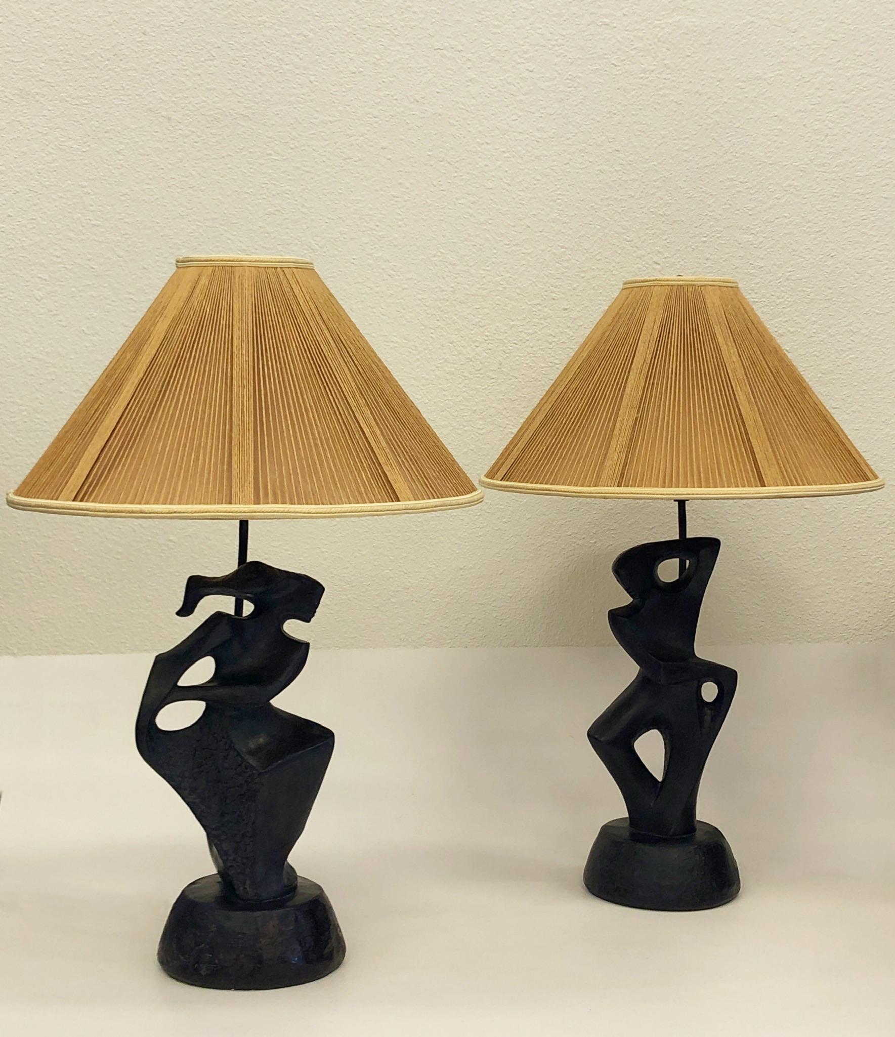 Cast Pair of Black Lacquered Sculptural Table Lamps by Marianna von Allesch for RIMA