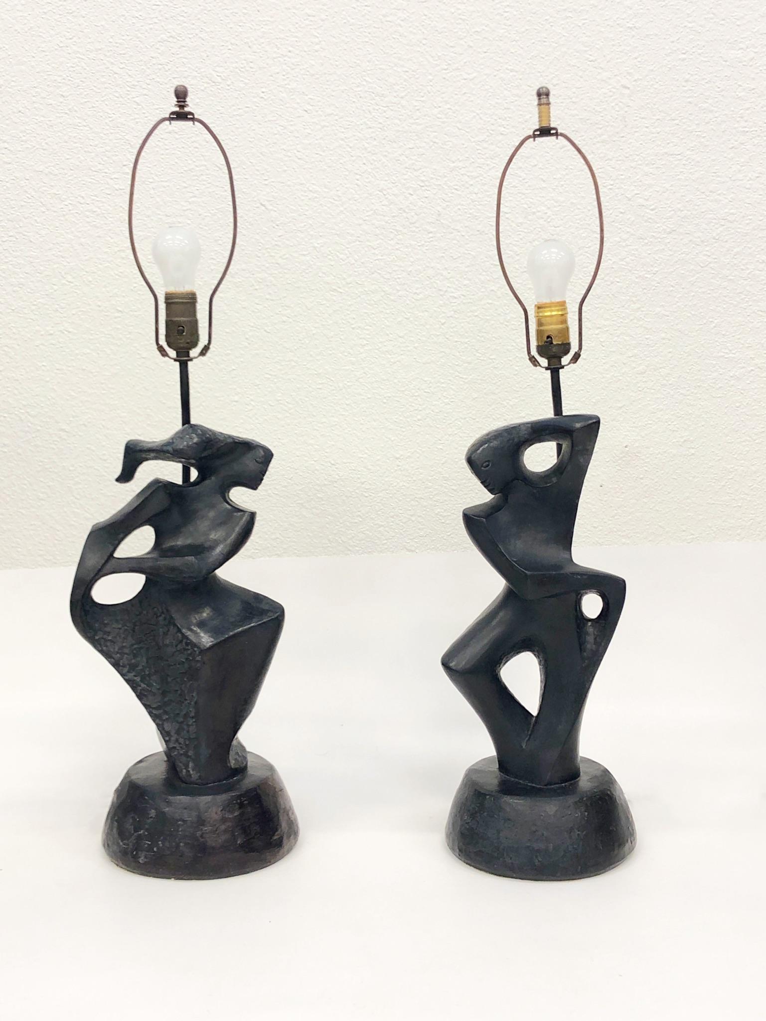 Pair of Black Lacquered Sculptural Table Lamps by Marianna von Allesch for RIMA In Good Condition In Palm Springs, CA