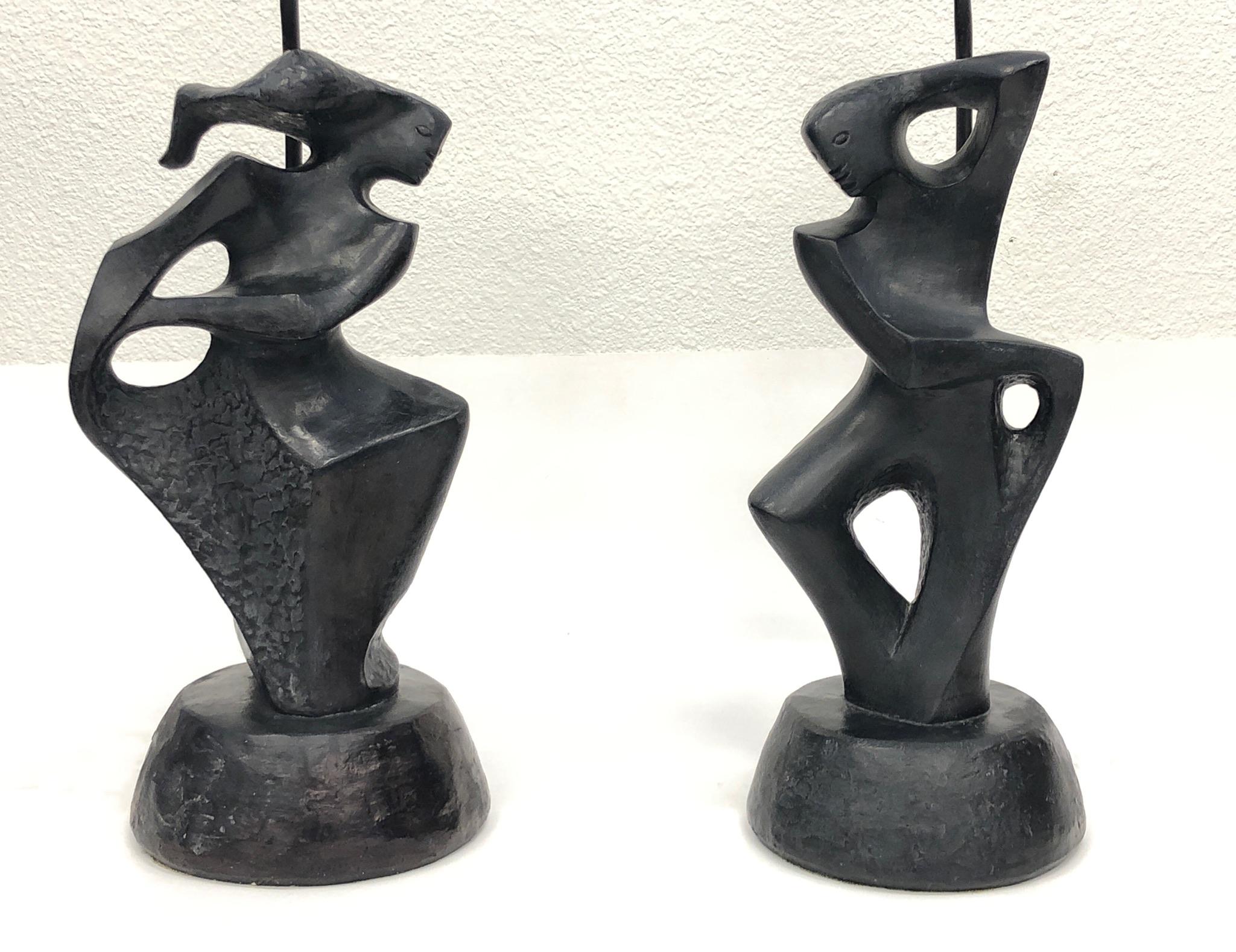 Mid-20th Century Pair of Black Lacquered Sculptural Table Lamps by Marianna von Allesch for RIMA