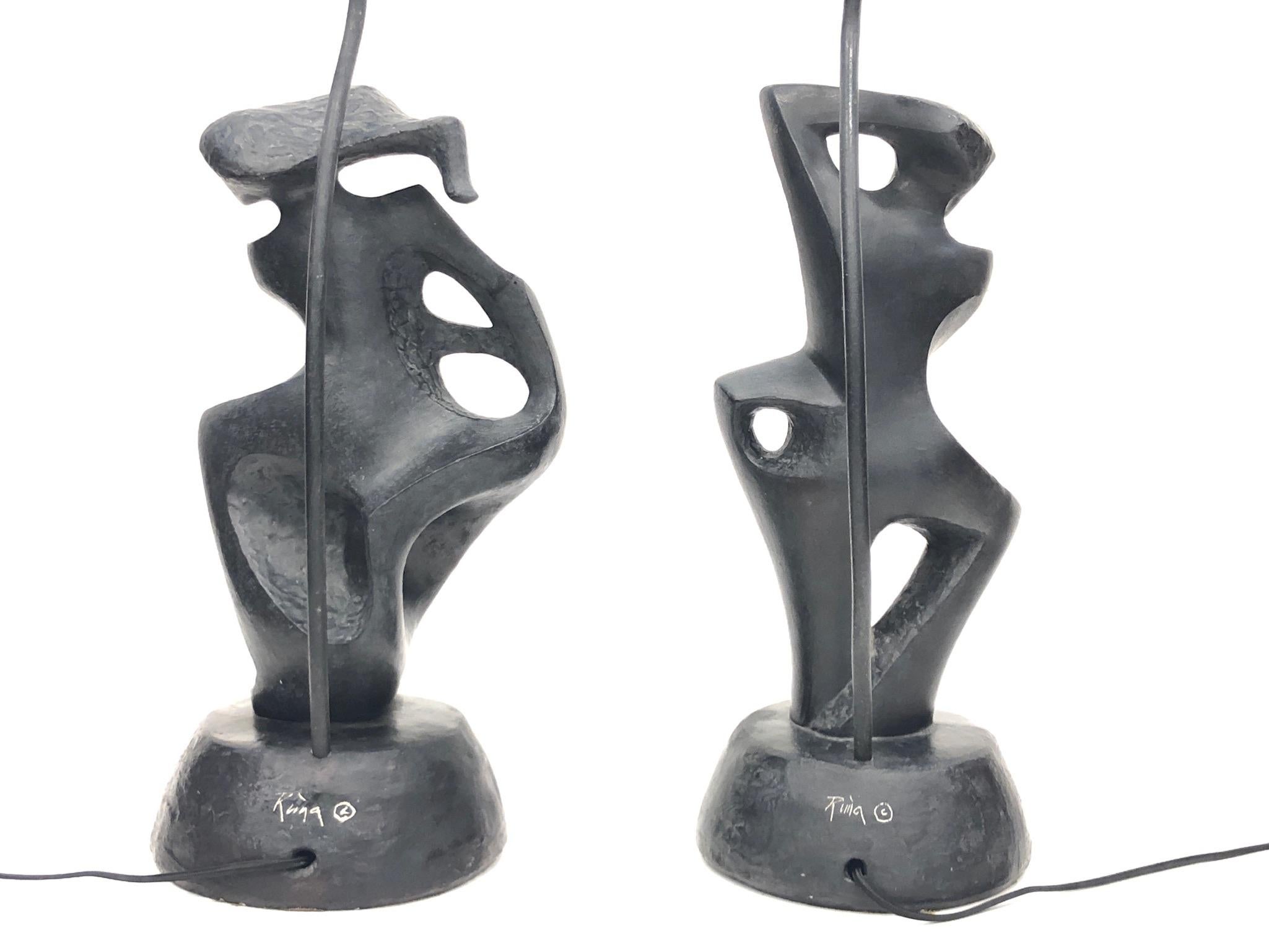 Pair of Black Lacquered Sculptural Table Lamps by Marianna von Allesch for RIMA 1