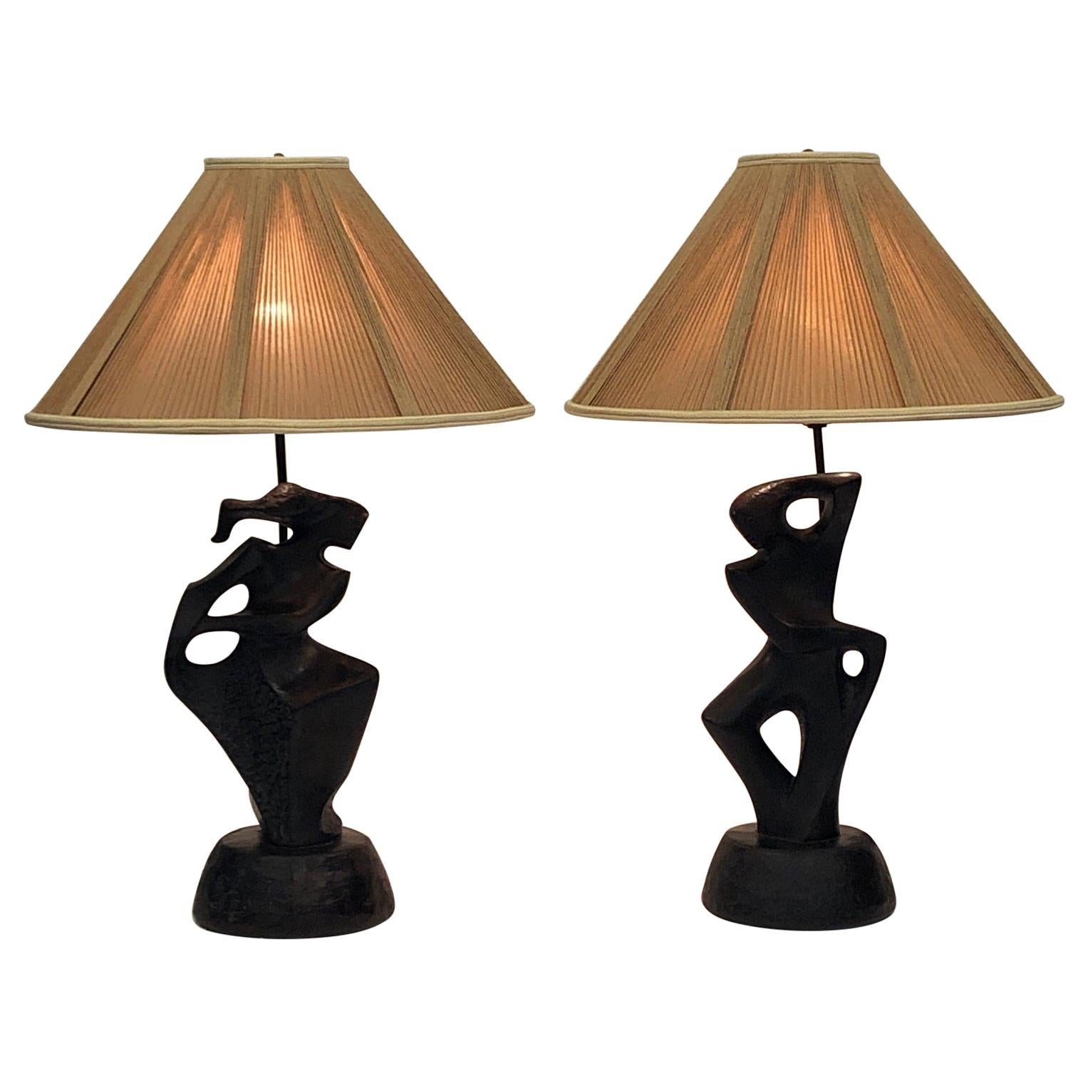 Pair of Black Lacquered Sculptural Table Lamps by Marianna von Allesch for RIMA