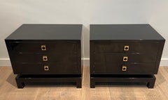 Paire de tables d'appoint laquées noires par Guy Lefèvre pour Maison Jansen