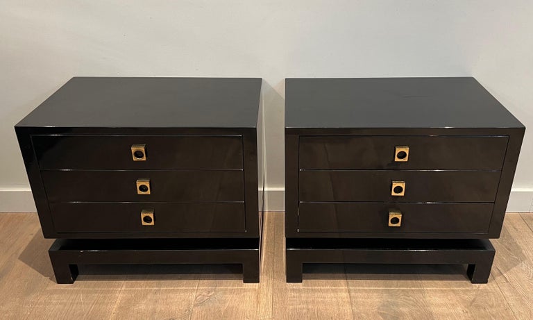 Pair of Black Lacquered Side Tables by Guy Lefèvre for Maison Jansen ...