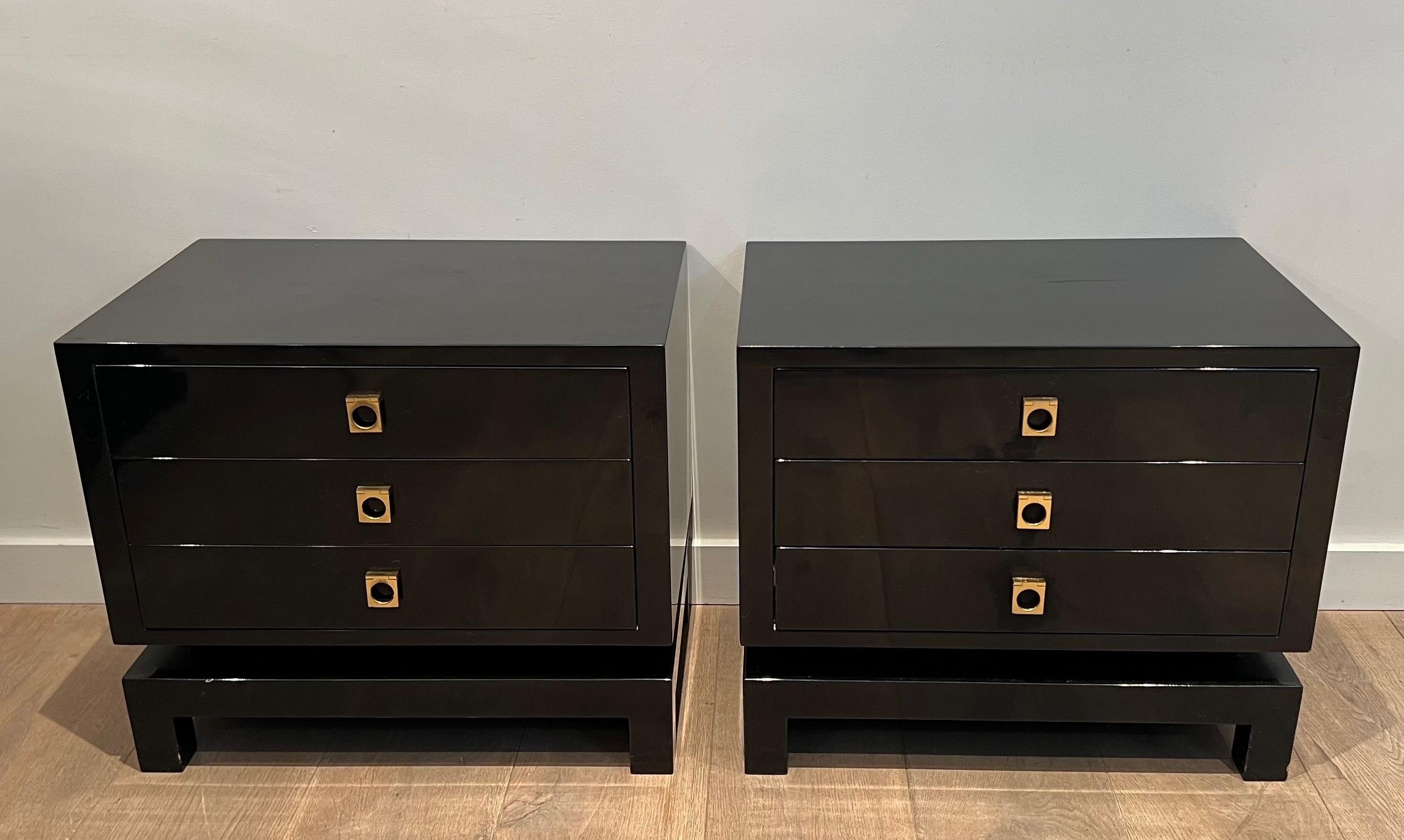 Mid-Century Modern Pair of Black Lacquered Side Tables by Guy Lefèvre for Maison Jansen