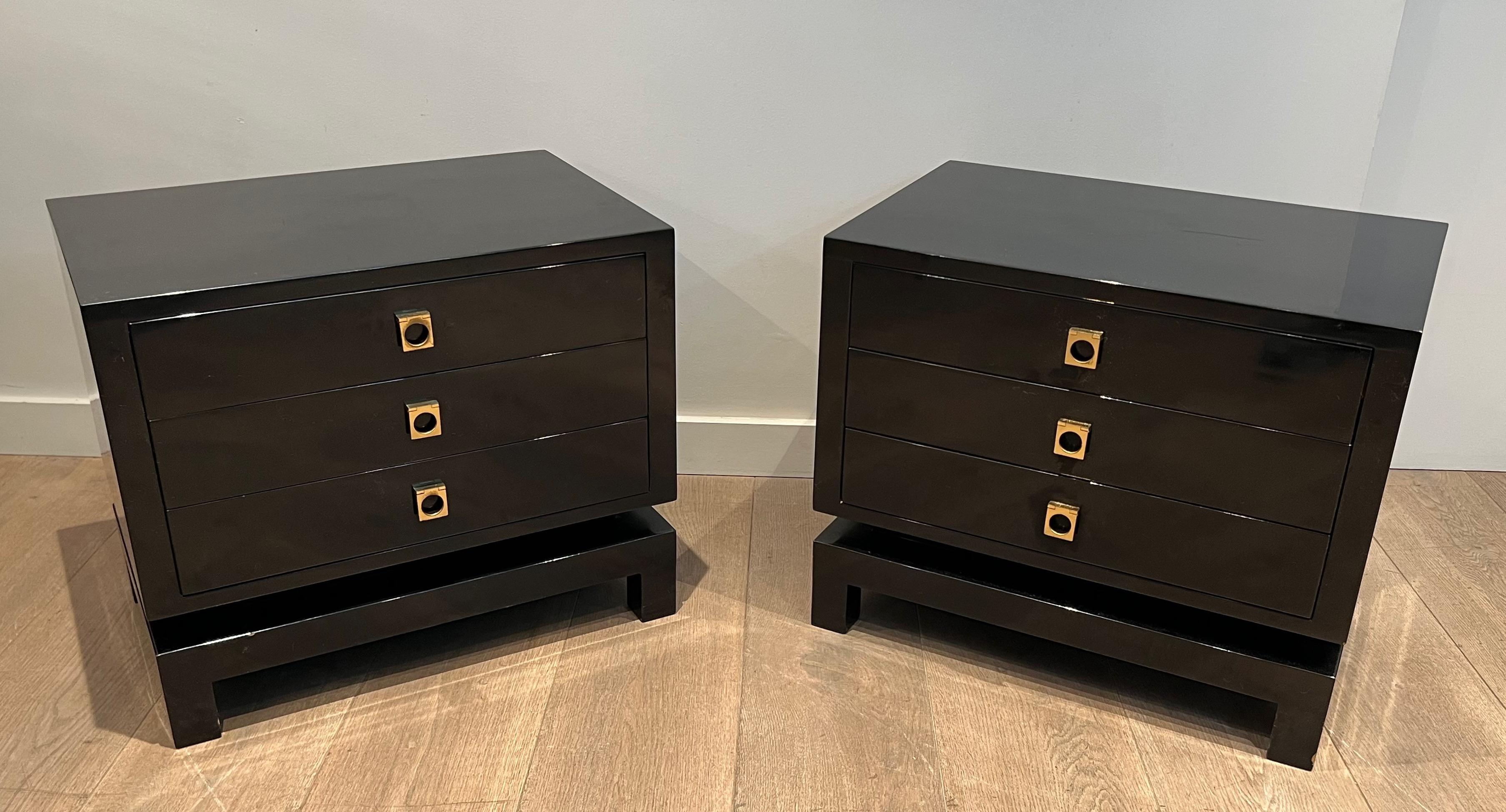 French Pair of Black Lacquered Side Tables by Guy Lefèvre for Maison Jansen