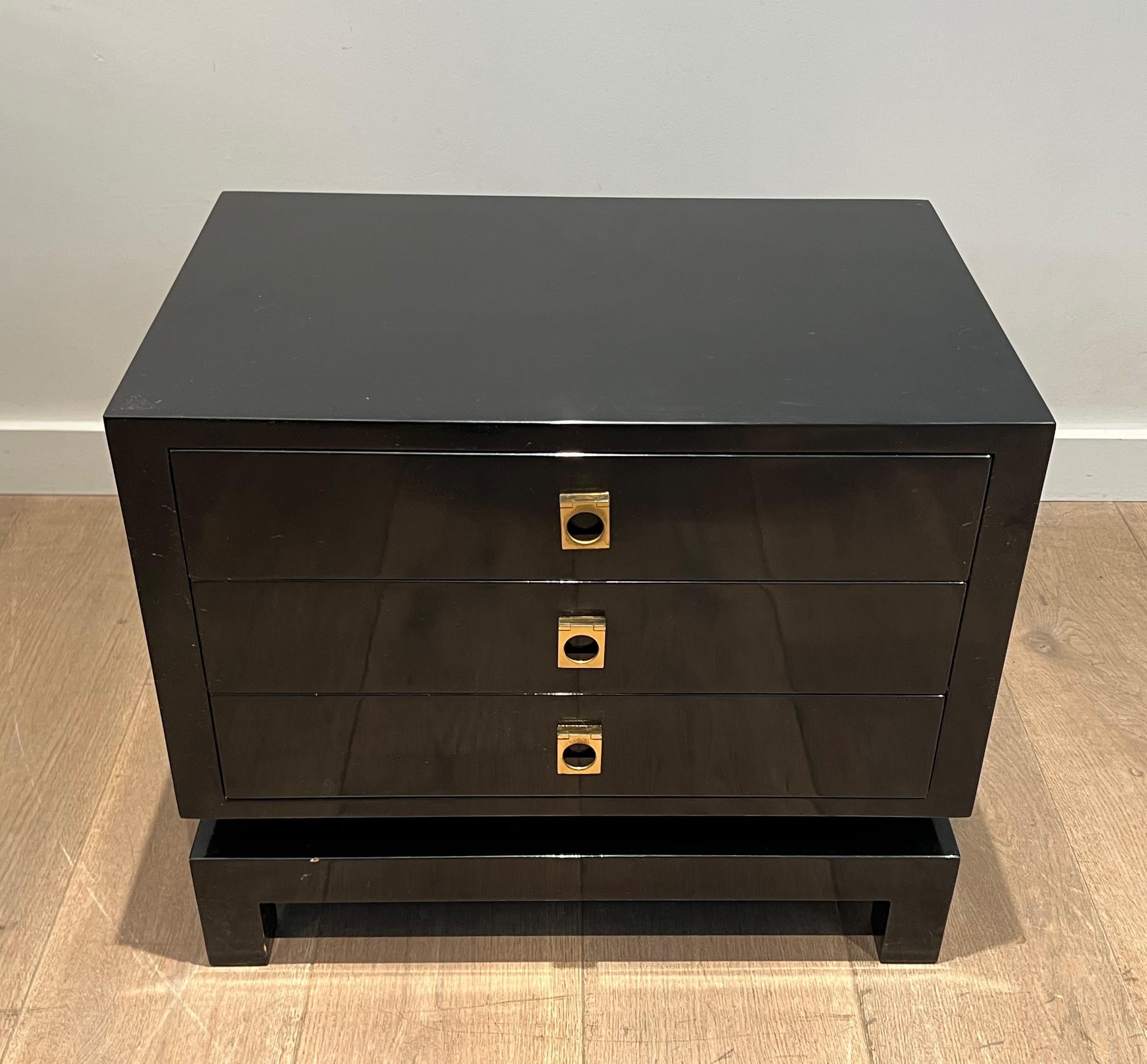 Brass Pair of Black Lacquered Side Tables by Guy Lefèvre for Maison Jansen