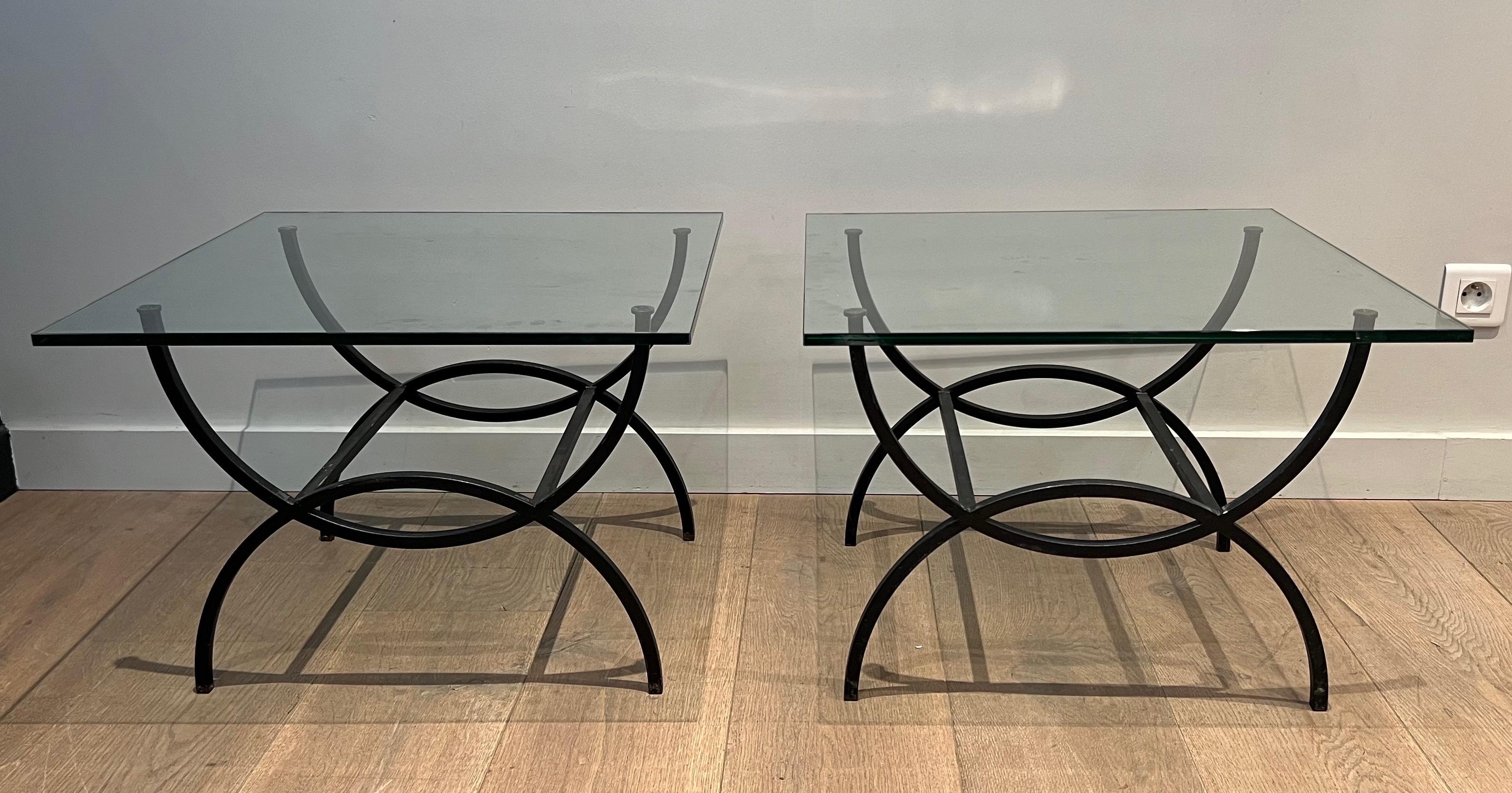 Pair of Black Lacquered Side Tables. French Work. Circa 1950 For Sale 6