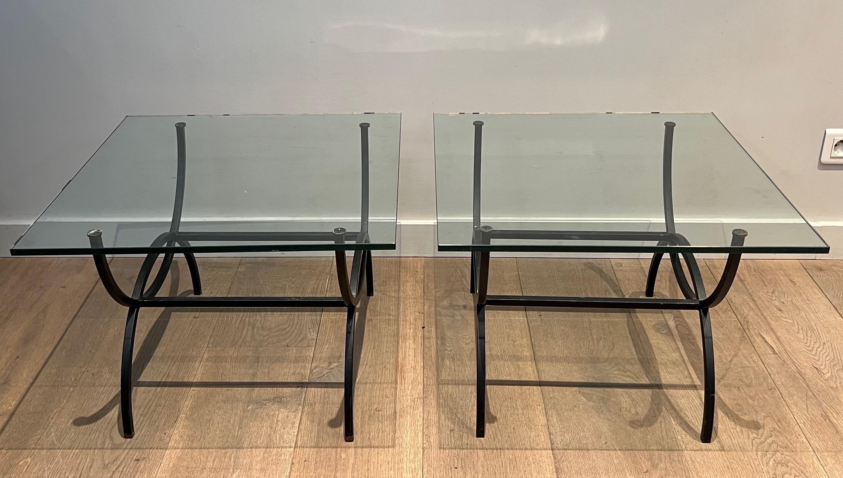 Pair of Black Lacquered Side Tables. French Work. Circa 1950 For Sale 7