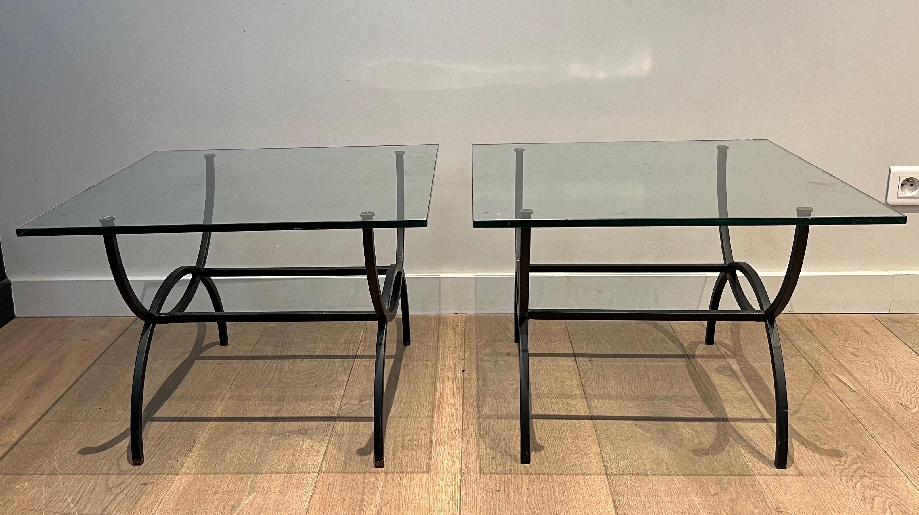 Pair of Black Lacquered Side Tables. French Work. Circa 1950 For Sale 8