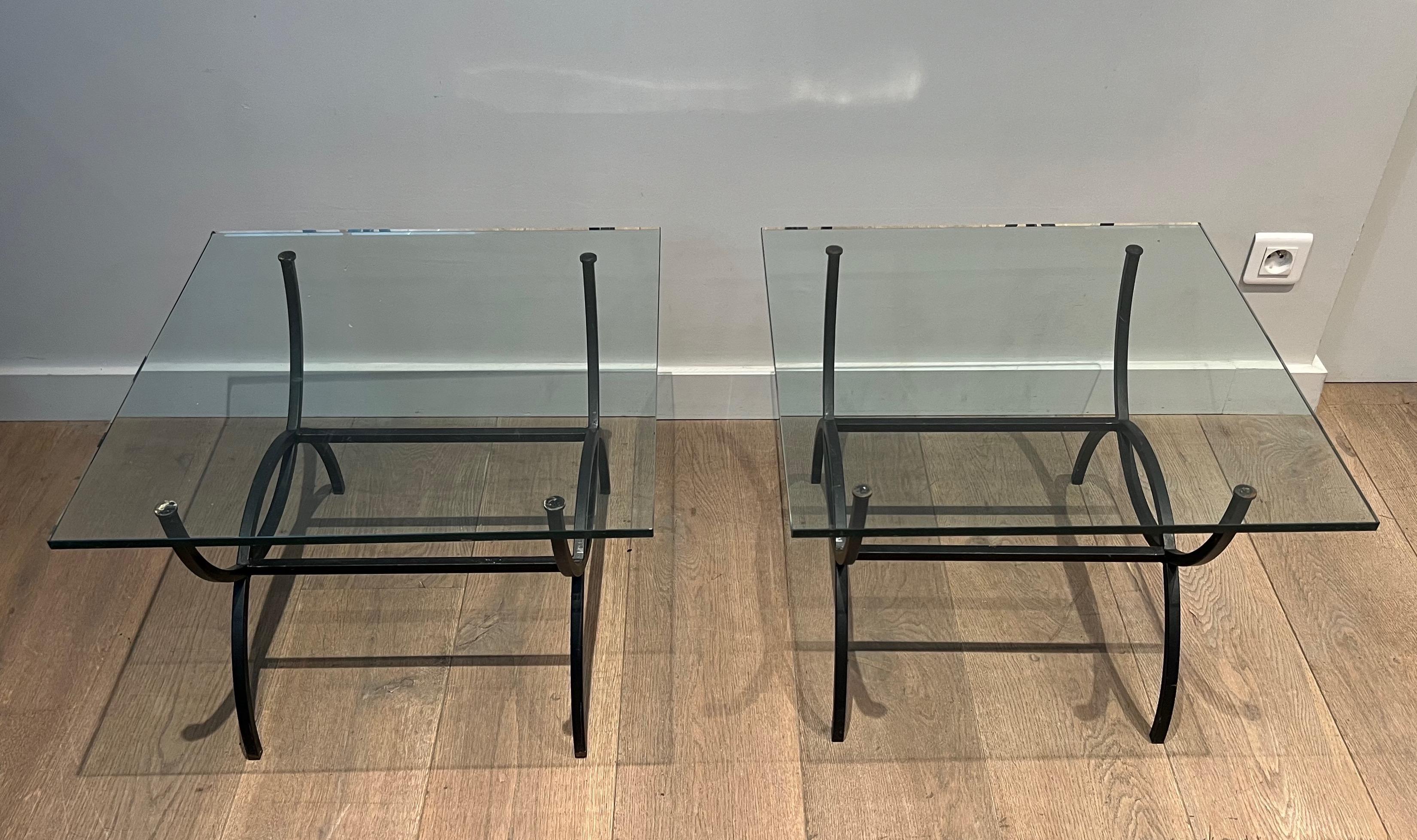 Pair of Black Lacquered Side Tables. French Work. Circa 1950 For Sale 9