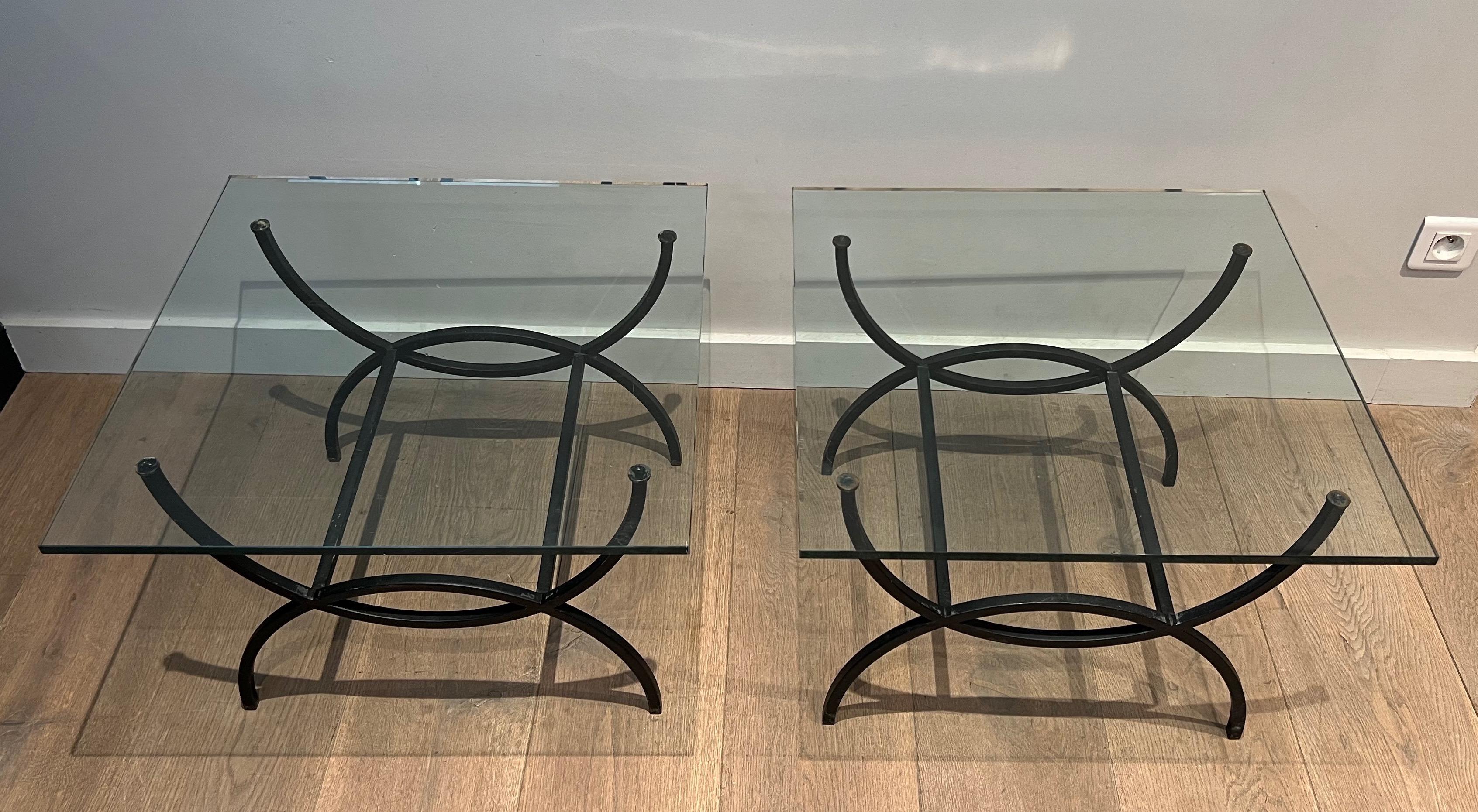 Pair of Black Lacquered Side Tables. French Work. Circa 1950 For Sale 11