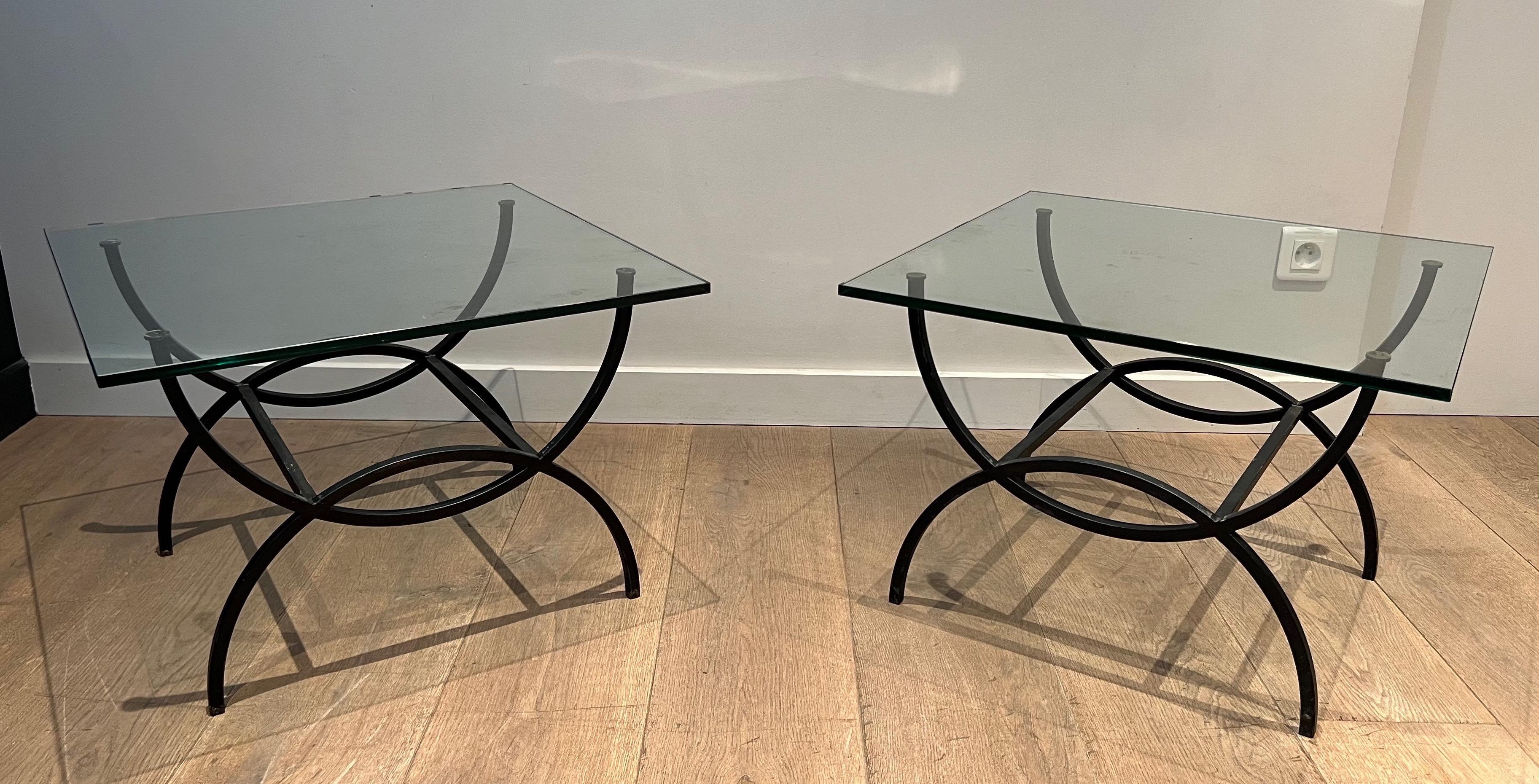 Pair of Black Lacquered Side Tables. French Work. Circa 1950 For Sale 13