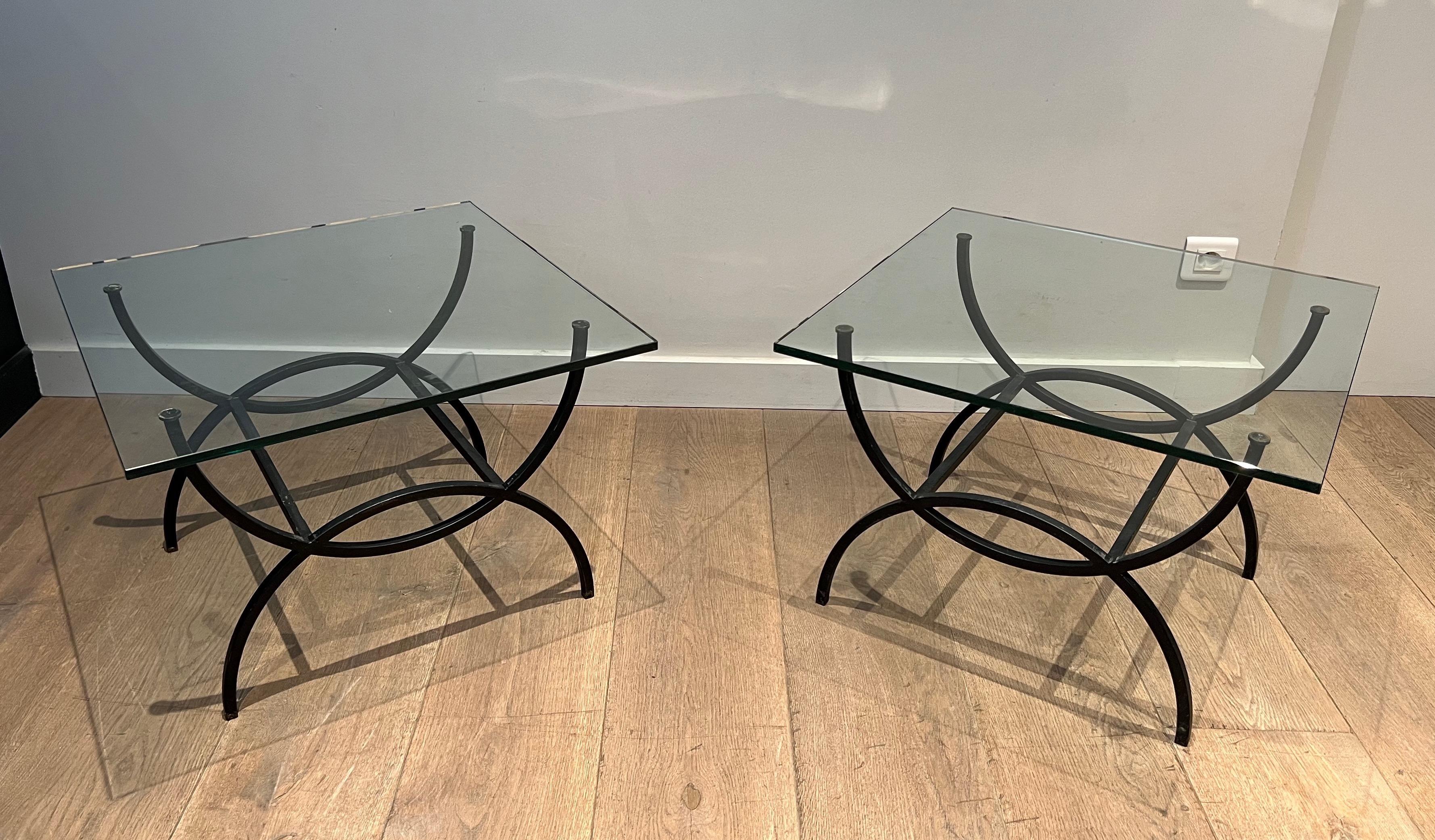 Pair of Black Lacquered Side Tables. French Work. Circa 1950 For Sale 14