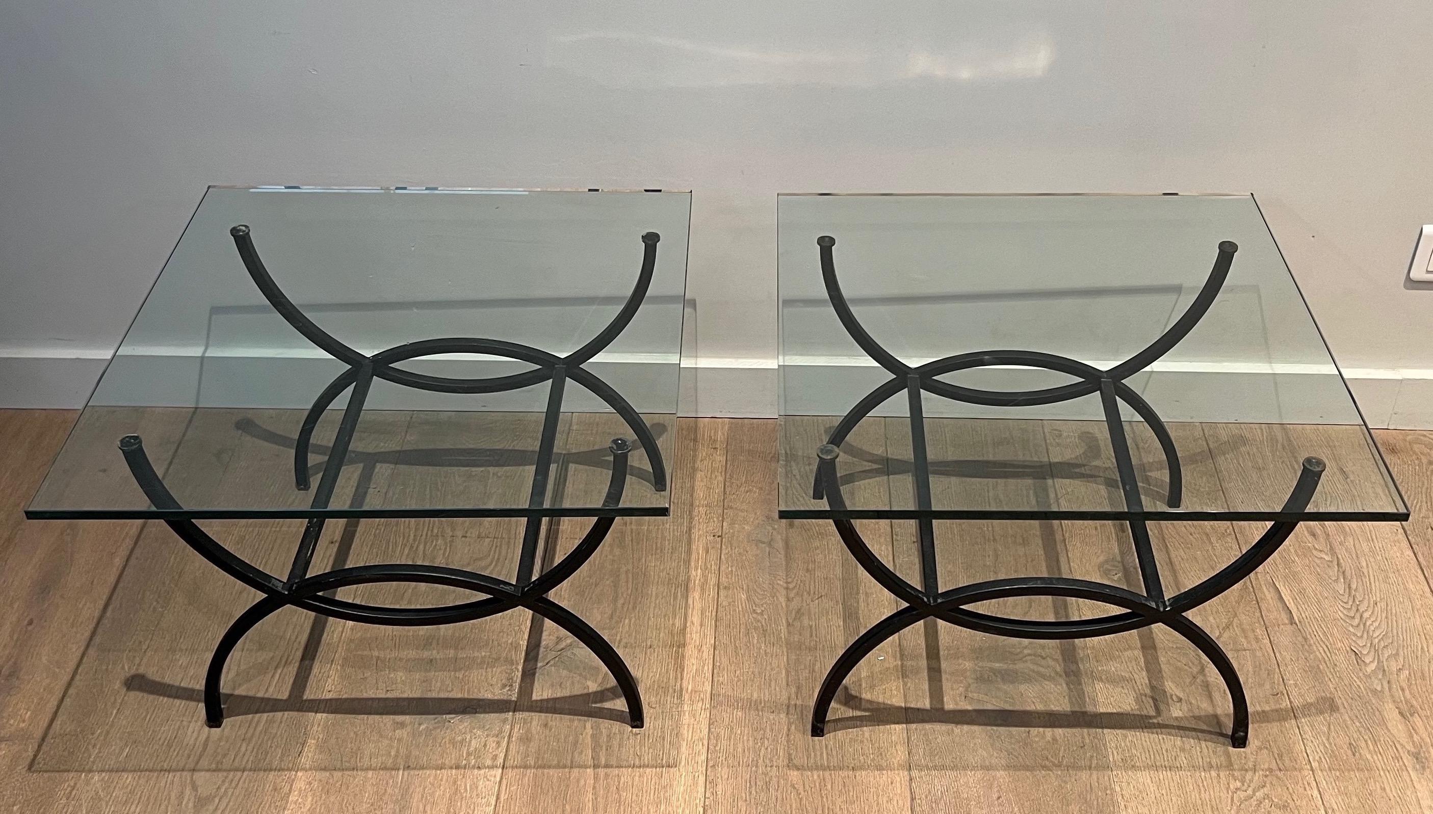 Mid-Century Modern Pair of Black Lacquered Side Tables. French Work. Circa 1950 For Sale