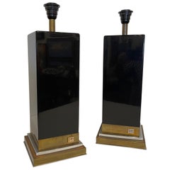Pair of Black lacquered Table Lamps Attributed to Roche Bobois, Circa 1984