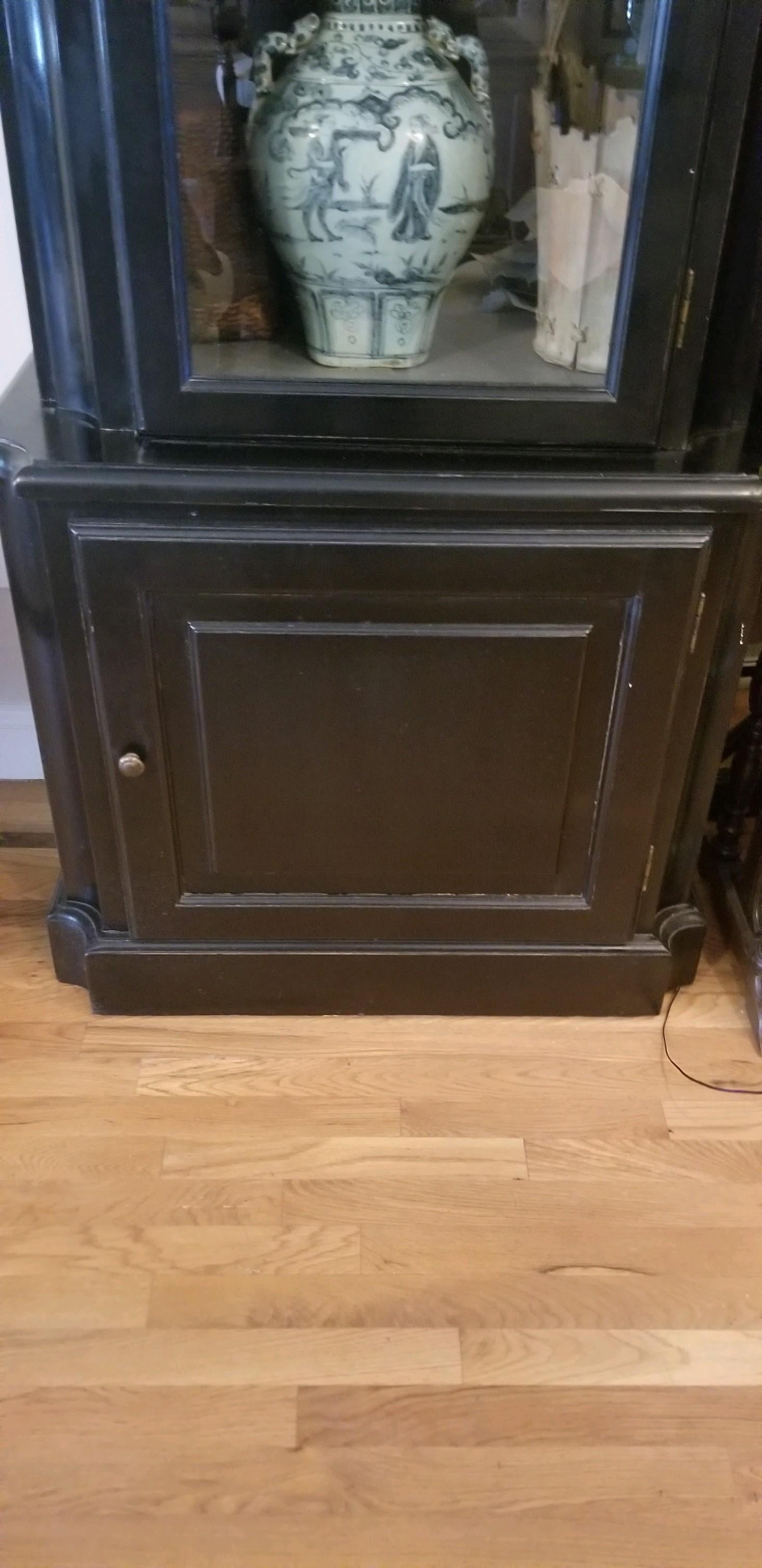 Pair of Black Lacquered Tall-Case Cabinets In Good Condition In Milton, DE