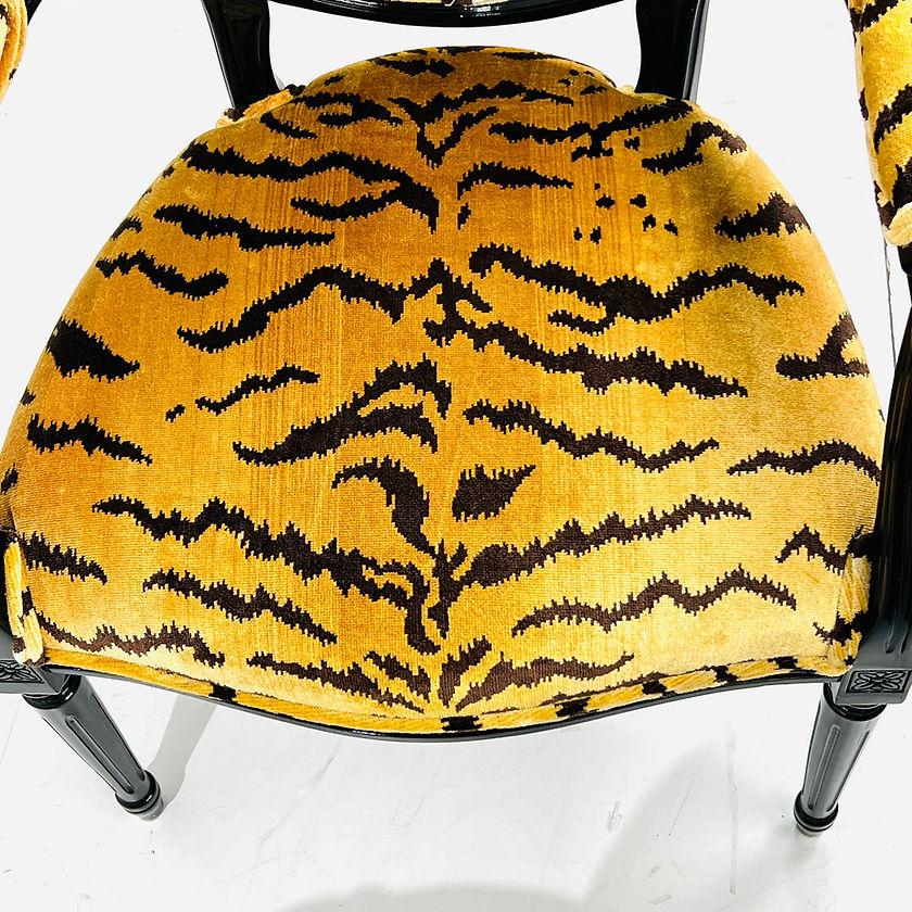Pair of Black Lacquered Tiger Print Louis XVI Style Chairs 5