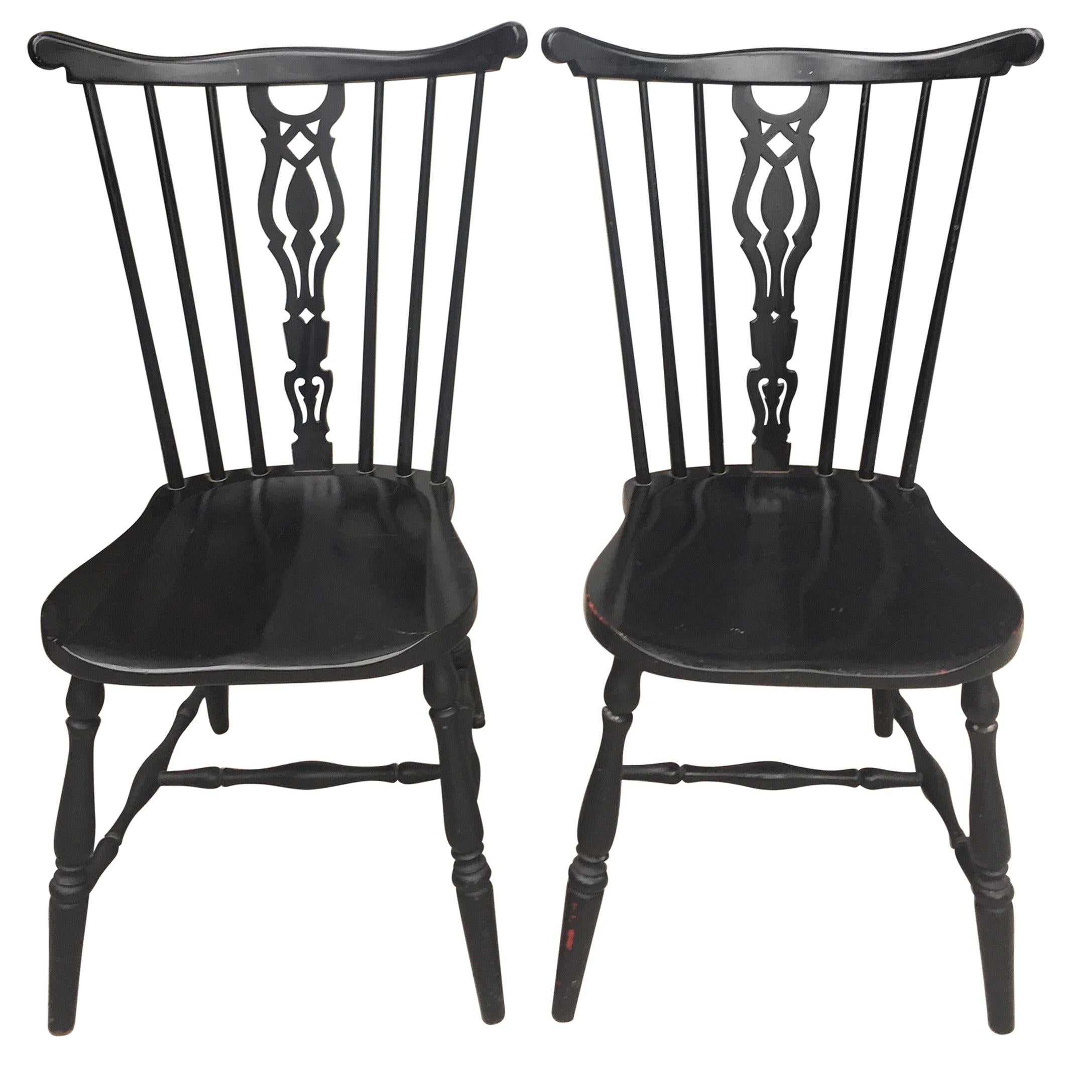 Pair of Black Lacquered Wood Chairs from Gemla Diö, 1950s For Sale