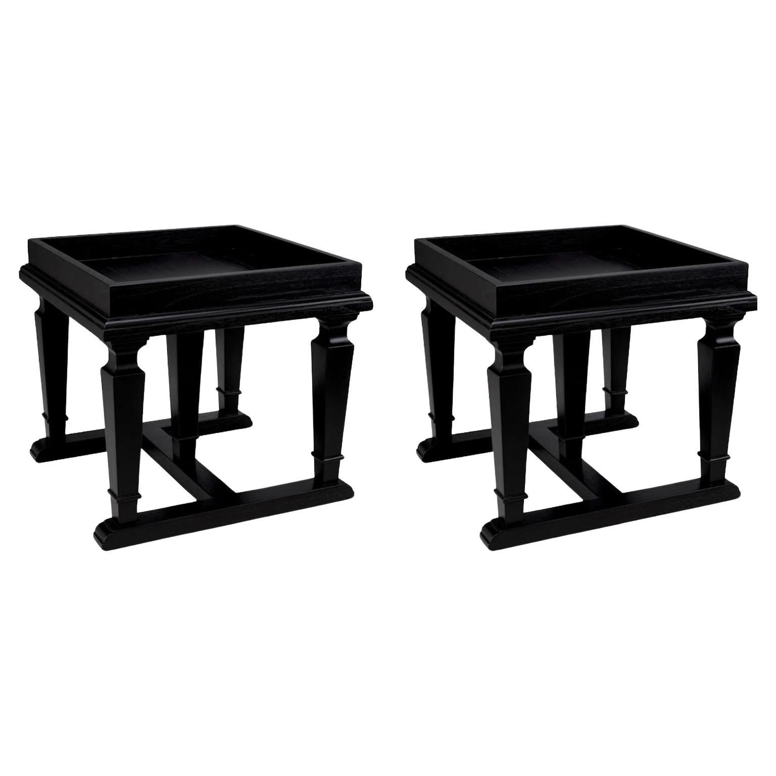 Pareja de Mesas Auxiliares de Madera Lacada en Negro, Finales de Sofá. en venta