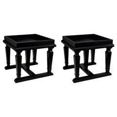 Pair of Black Lacquered Wooden Side Tables, End of Sofa.