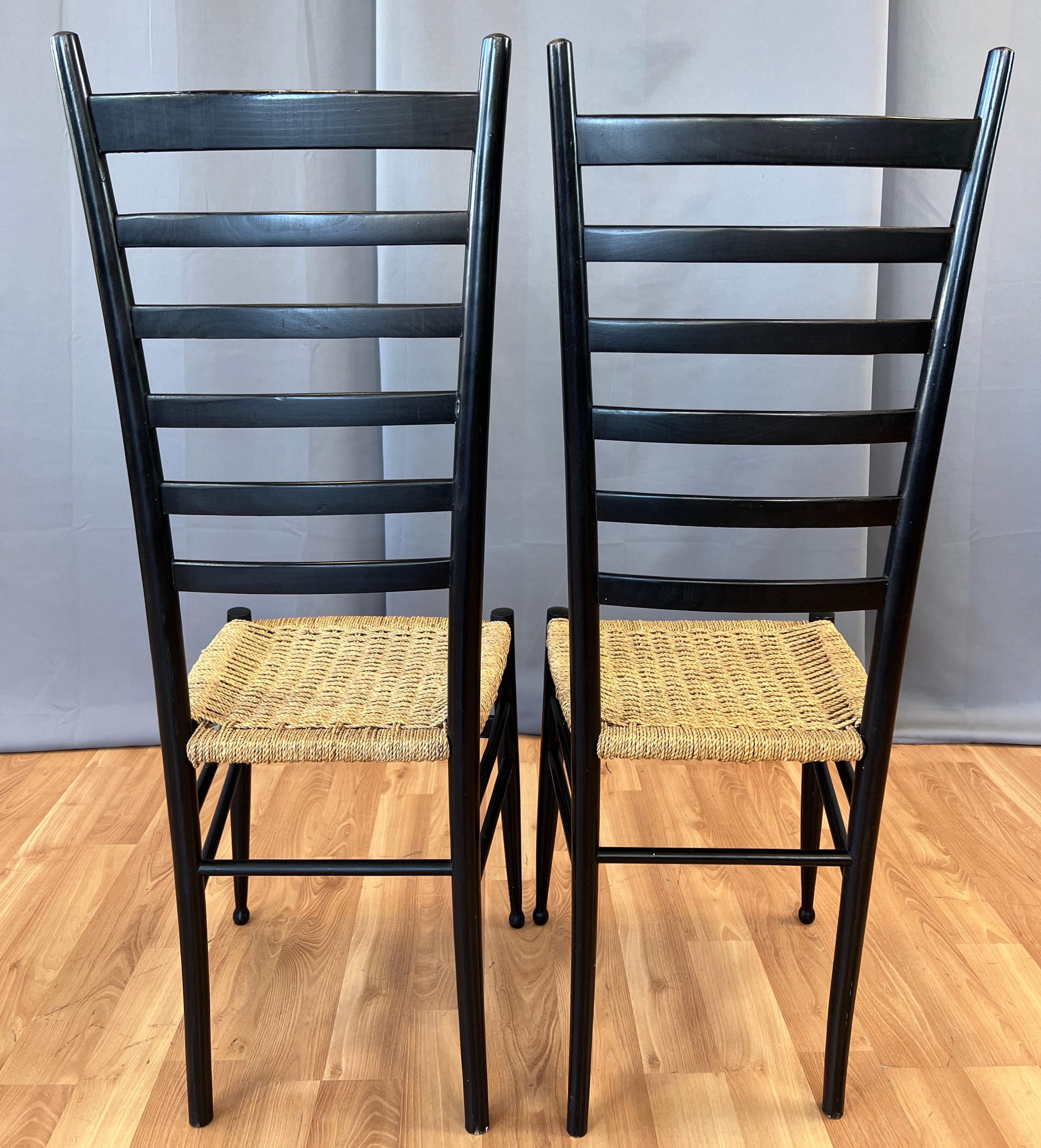 Pair of Black Ladder Back Side Chairs in the Style of Gio Ponti 1