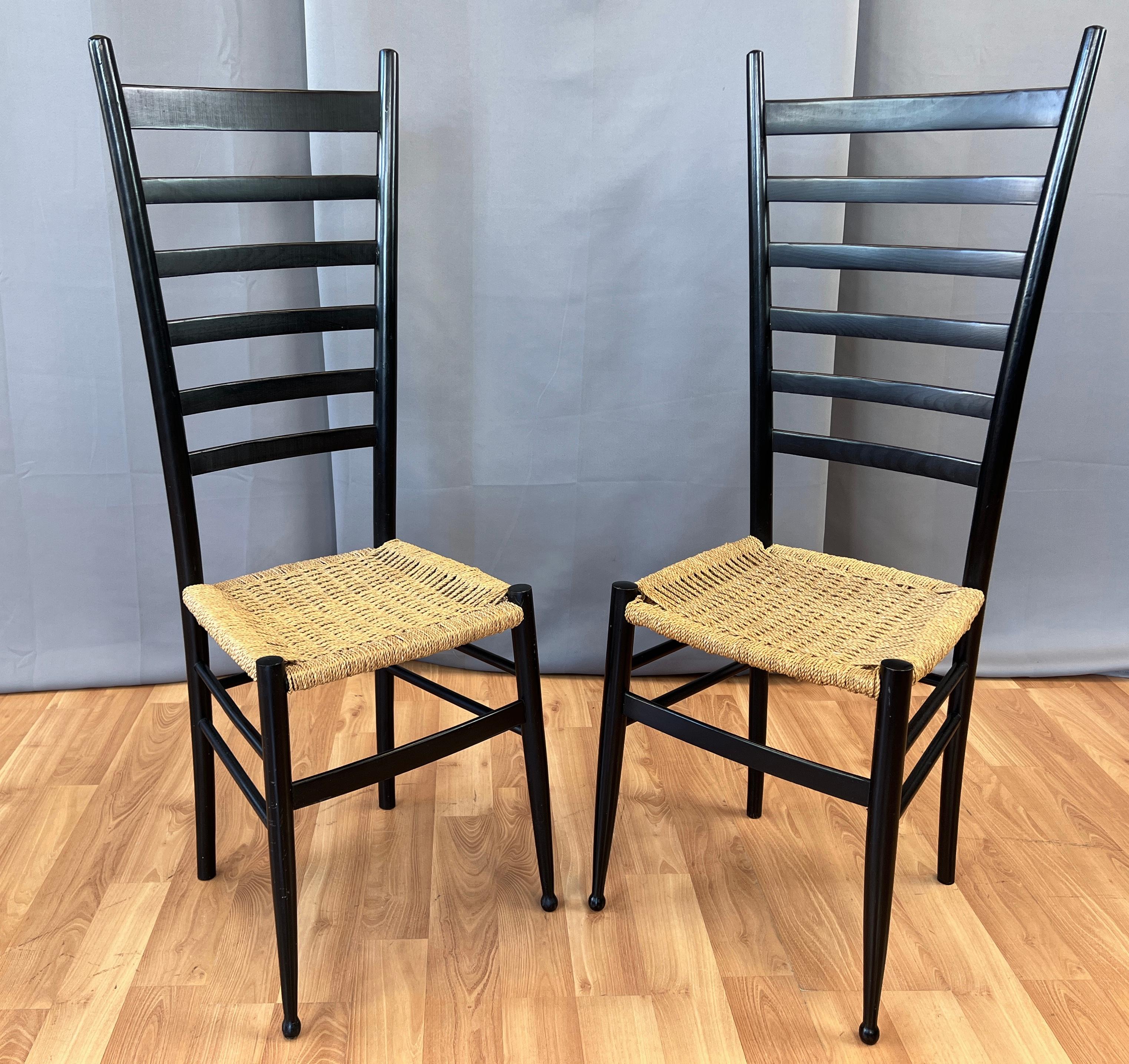 Pair of Black Ladder Back Side Chairs in the Style of Gio Ponti 7