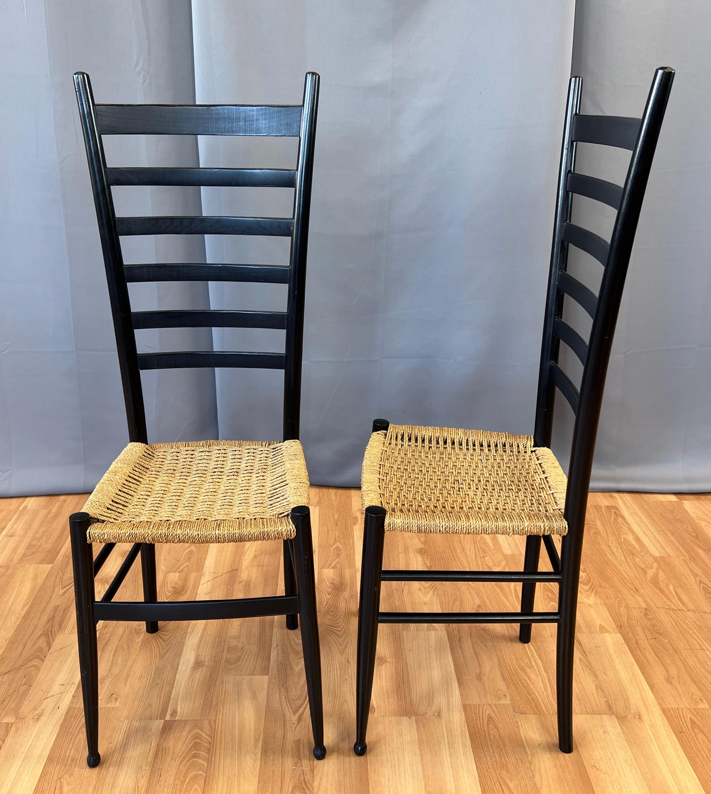Pair of Black Ladder Back Side Chairs in the Style of Gio Ponti 8