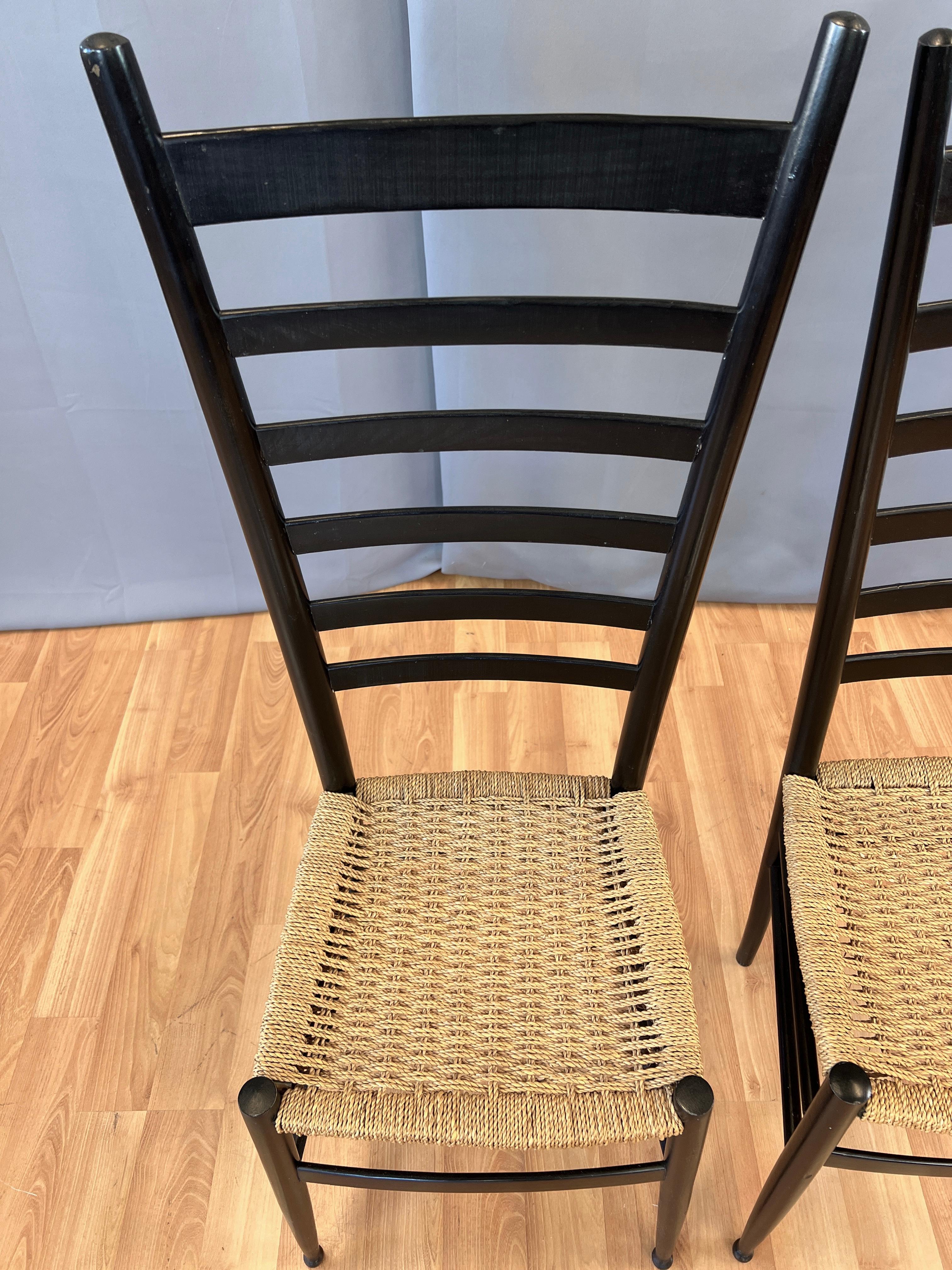 Mid-Century Modern Pair of Black Ladder Back Side Chairs in the Style of Gio Ponti