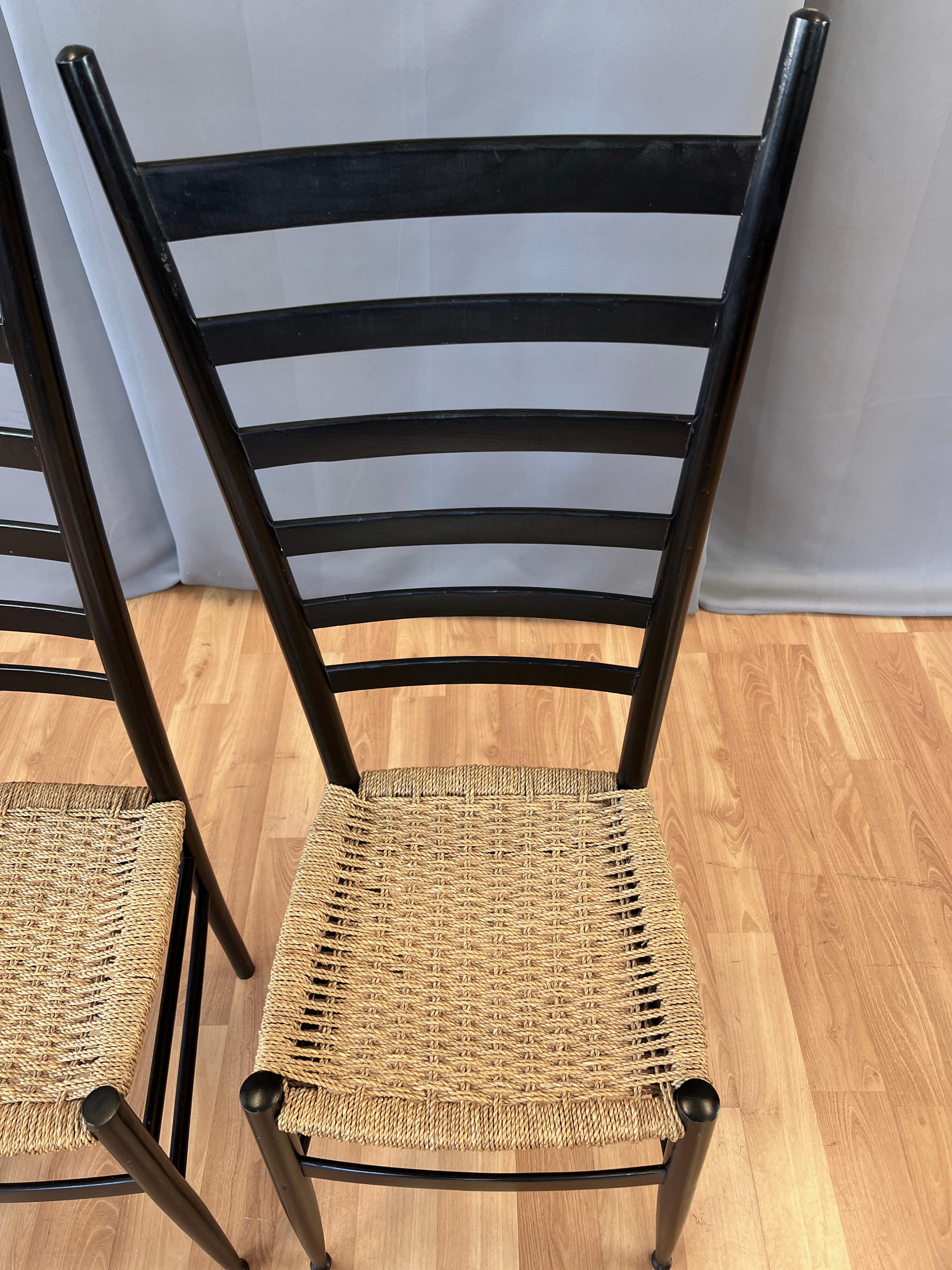 American Pair of Black Ladder Back Side Chairs in the Style of Gio Ponti