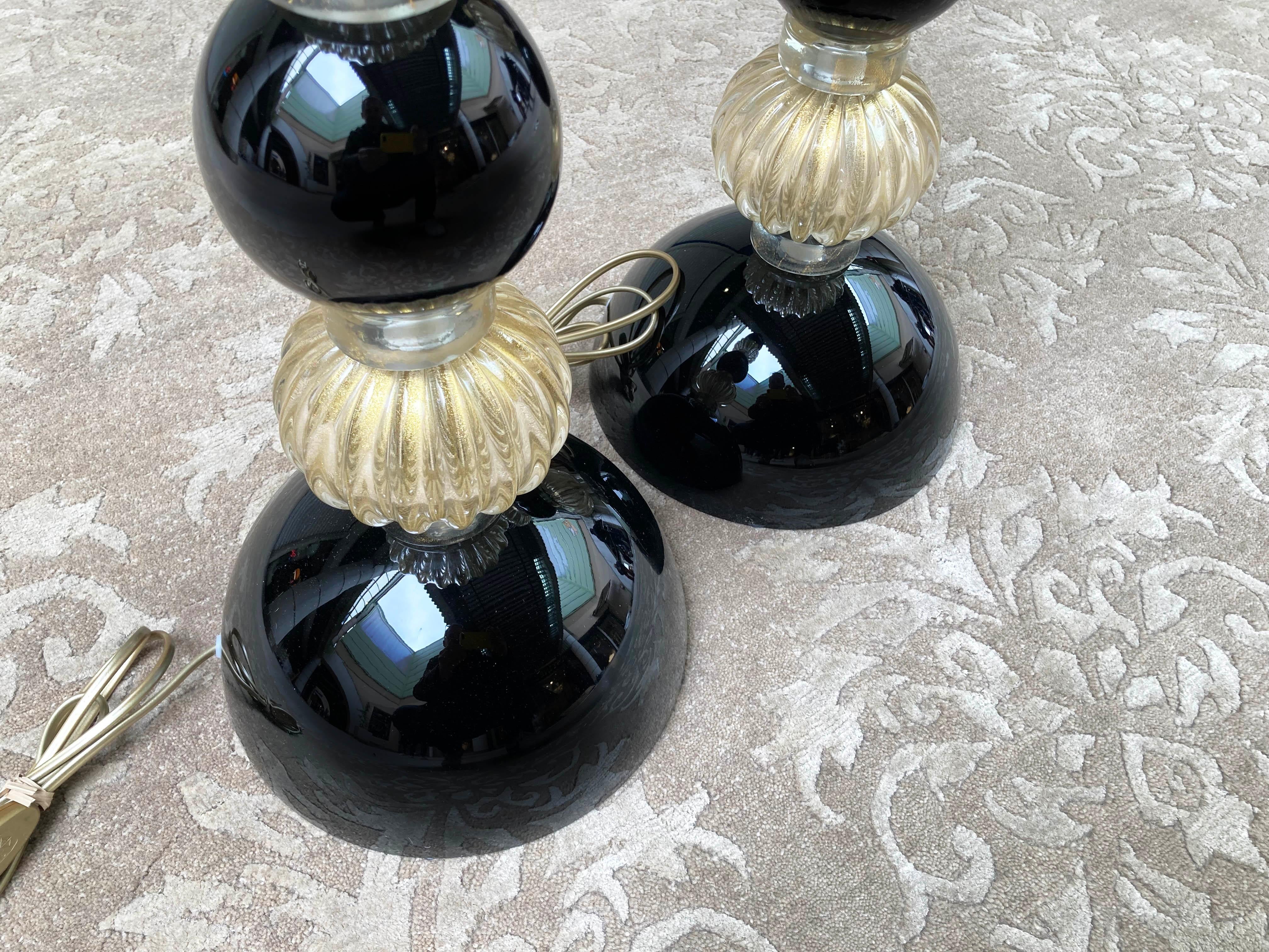 Late 20th Century Pair of Black Lamp Bases, Signed Toso Murano Glass, circa 1980