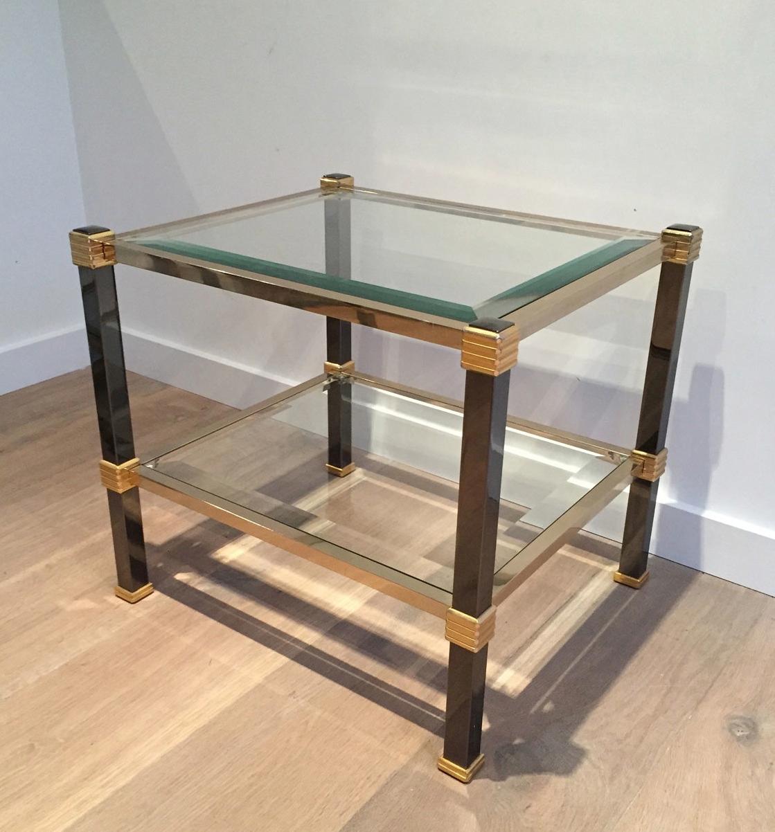 Mid-Century Modern Pair of Black Laquered and Gild Side Tables, Circa 1970