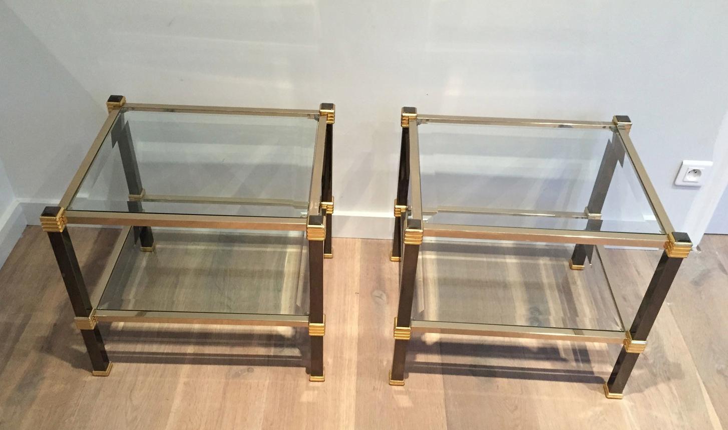 Pair of Black Laquered and Gild Side Tables, Circa 1970 1