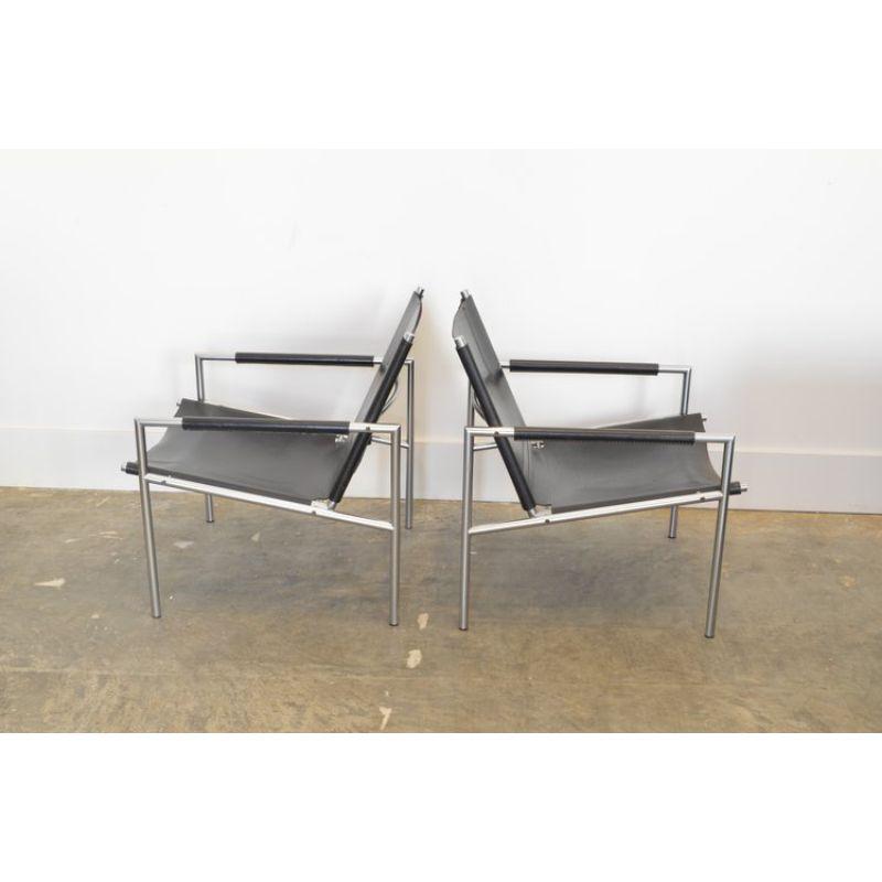 Danois Paire de chaises longues Martin Visser en cuir noir et chrome, modèle SZ02 1965 en vente