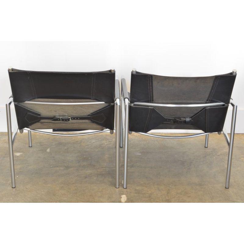 Paire de chaises longues Martin Visser en cuir noir et chrome, modèle SZ02 1965 Bon état - En vente à Scottsdale, AZ