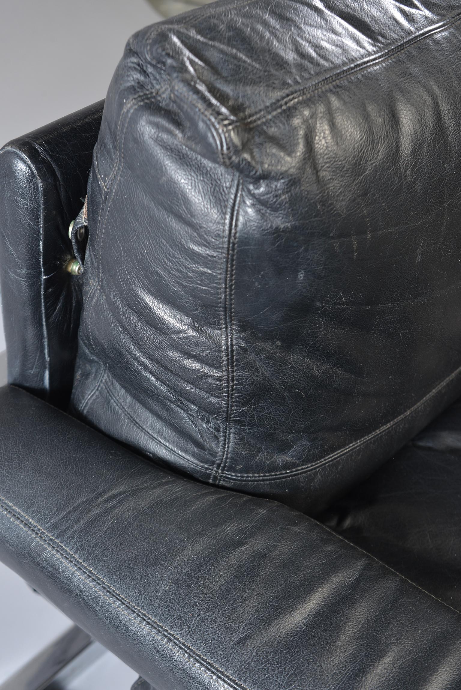 Pair of Black Leather and Chrome Sofas by Tim Bates for Pieff & Co 3