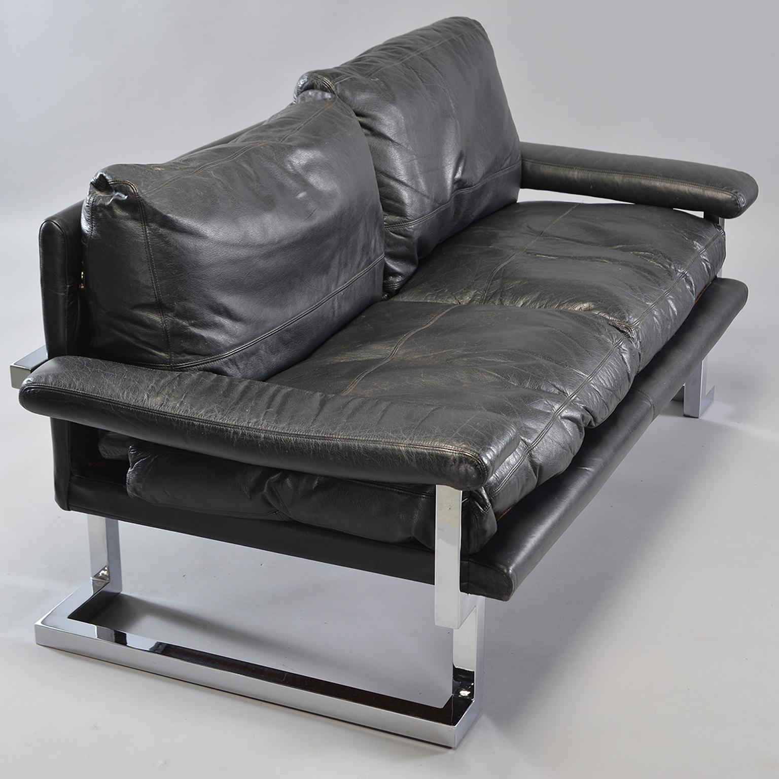 Pair of Black Leather and Chrome Sofas by Tim Bates for Pieff & Co 8