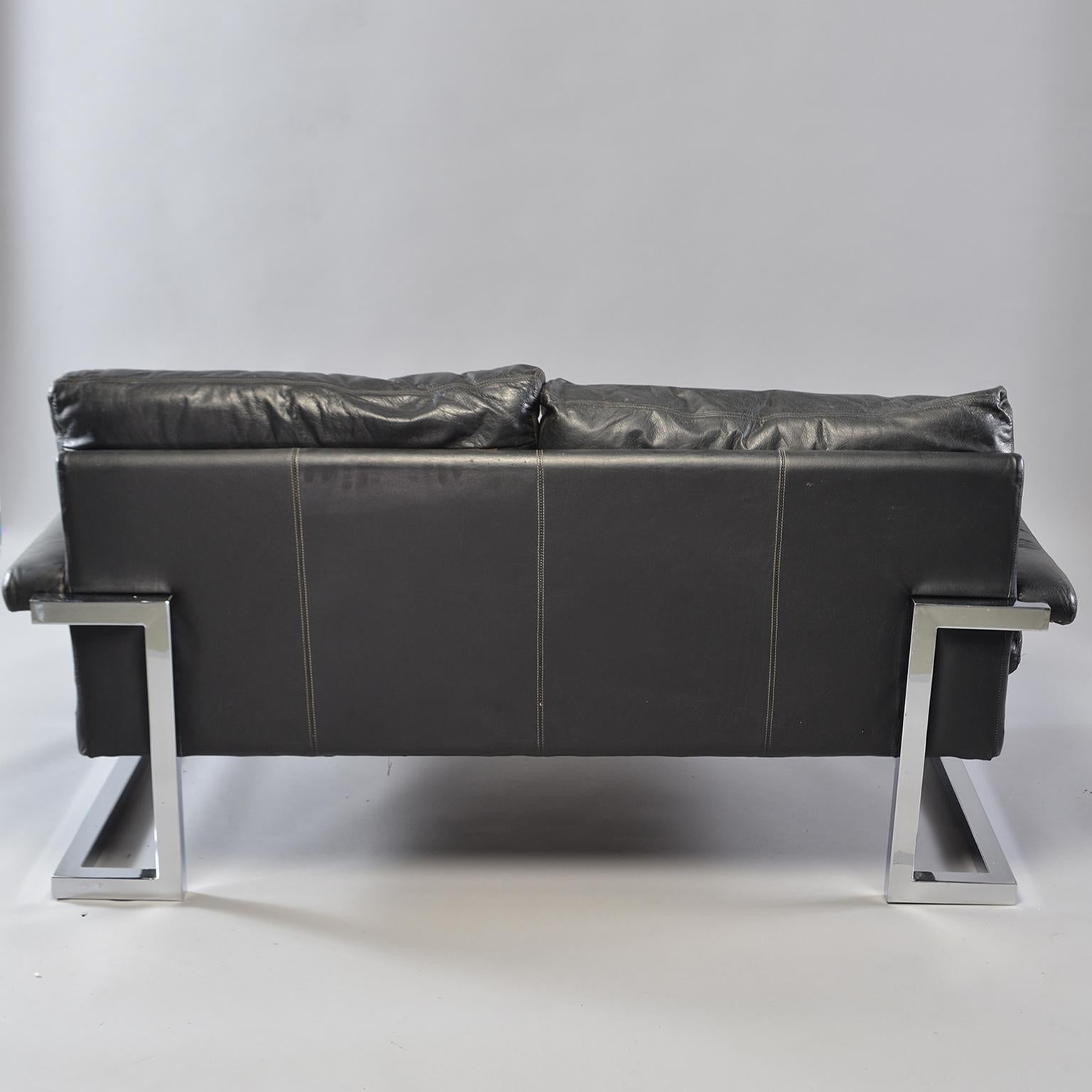 Pair of Black Leather and Chrome Sofas by Tim Bates for Pieff & Co 11