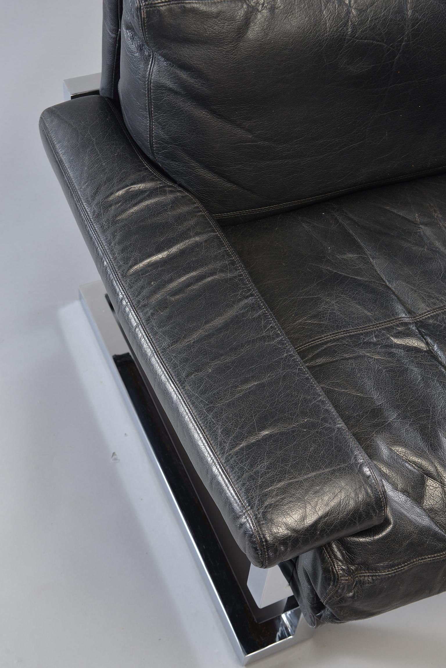 Pair of Black Leather and Chrome Sofas by Tim Bates for Pieff & Co 13