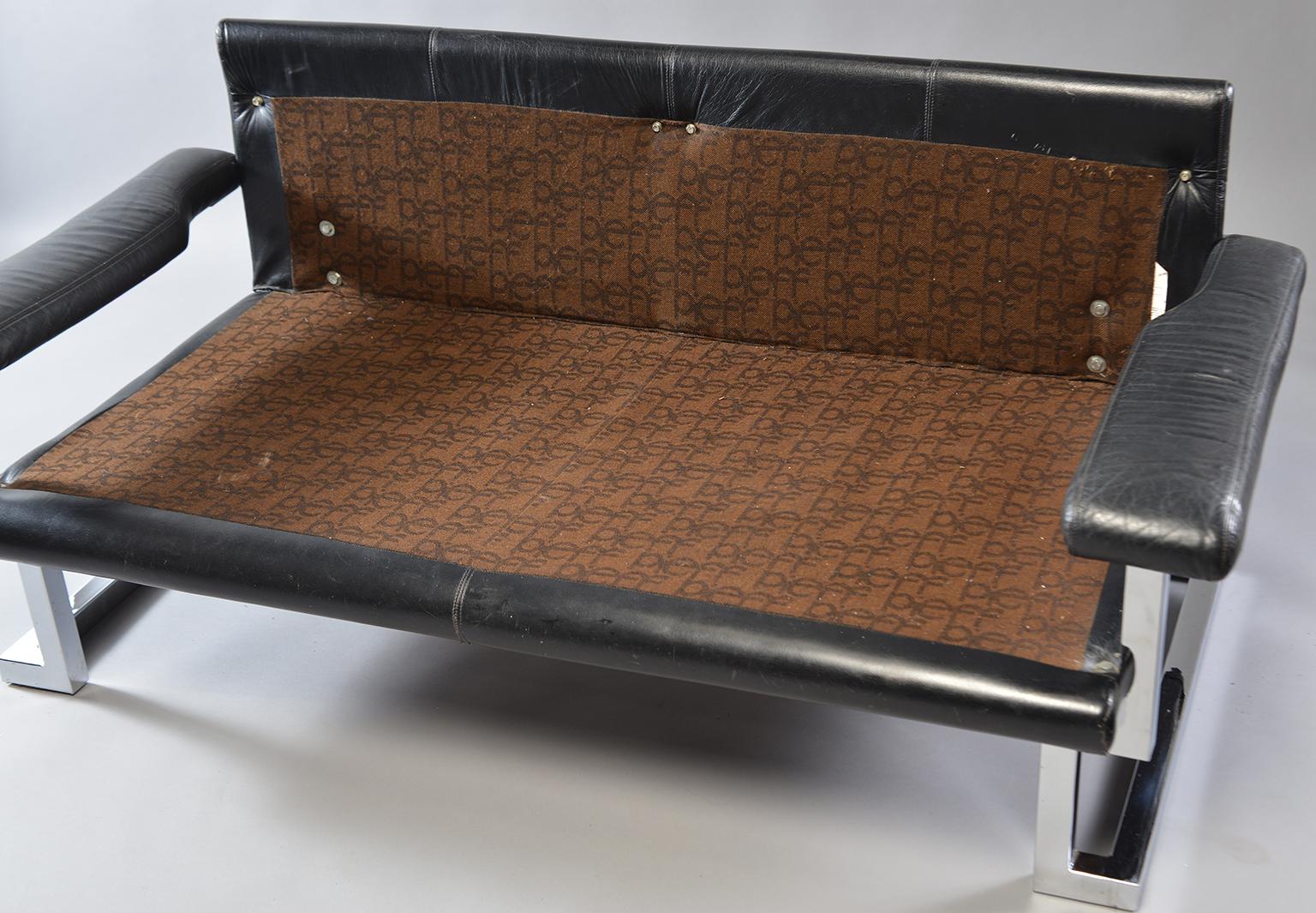 20th Century Pair of Black Leather and Chrome Sofas by Tim Bates for Pieff & Co