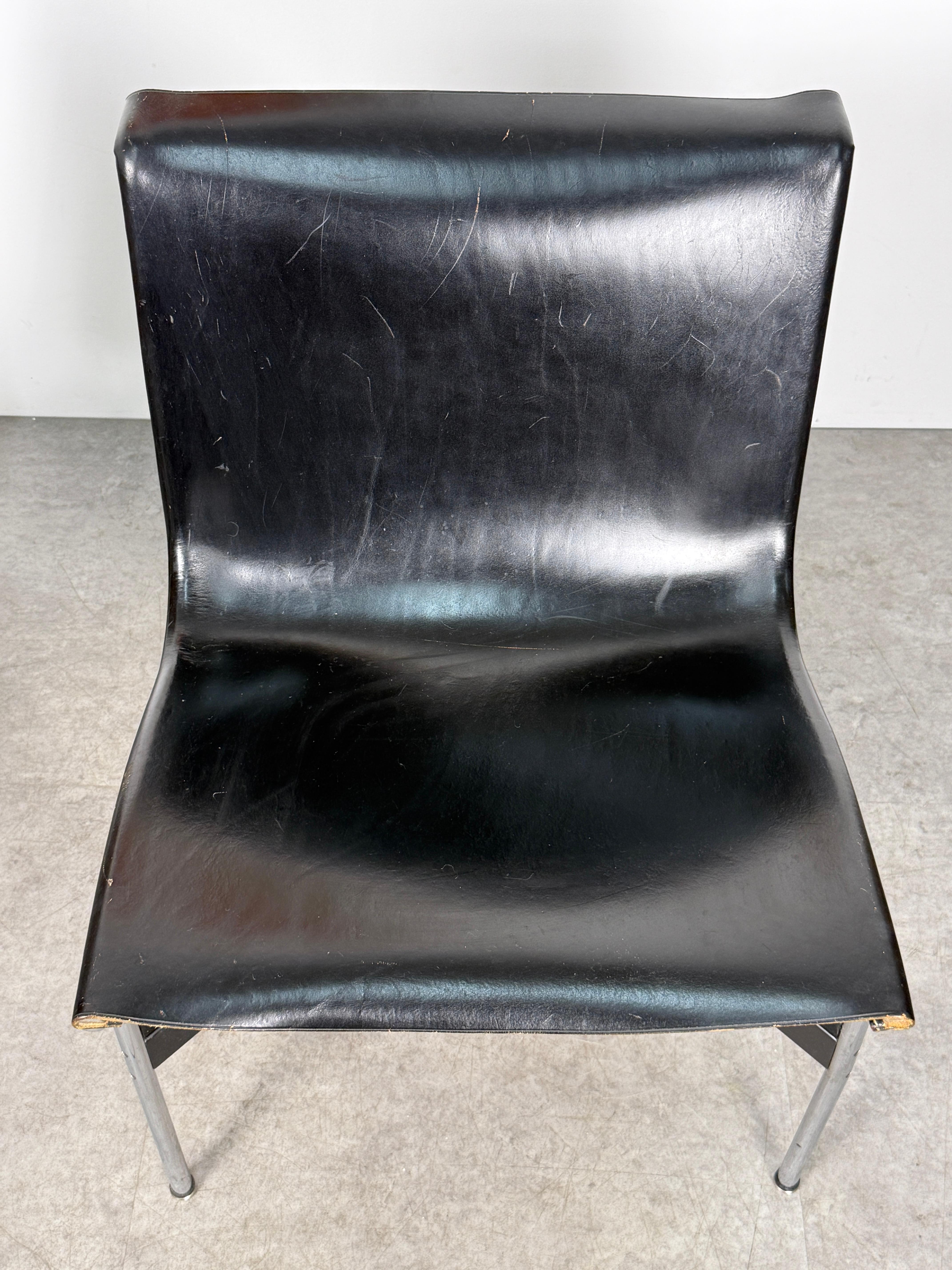 Pair of Black Leather and Chromed Steel New York Sling Lounge Chairs by Laverne For Sale 6