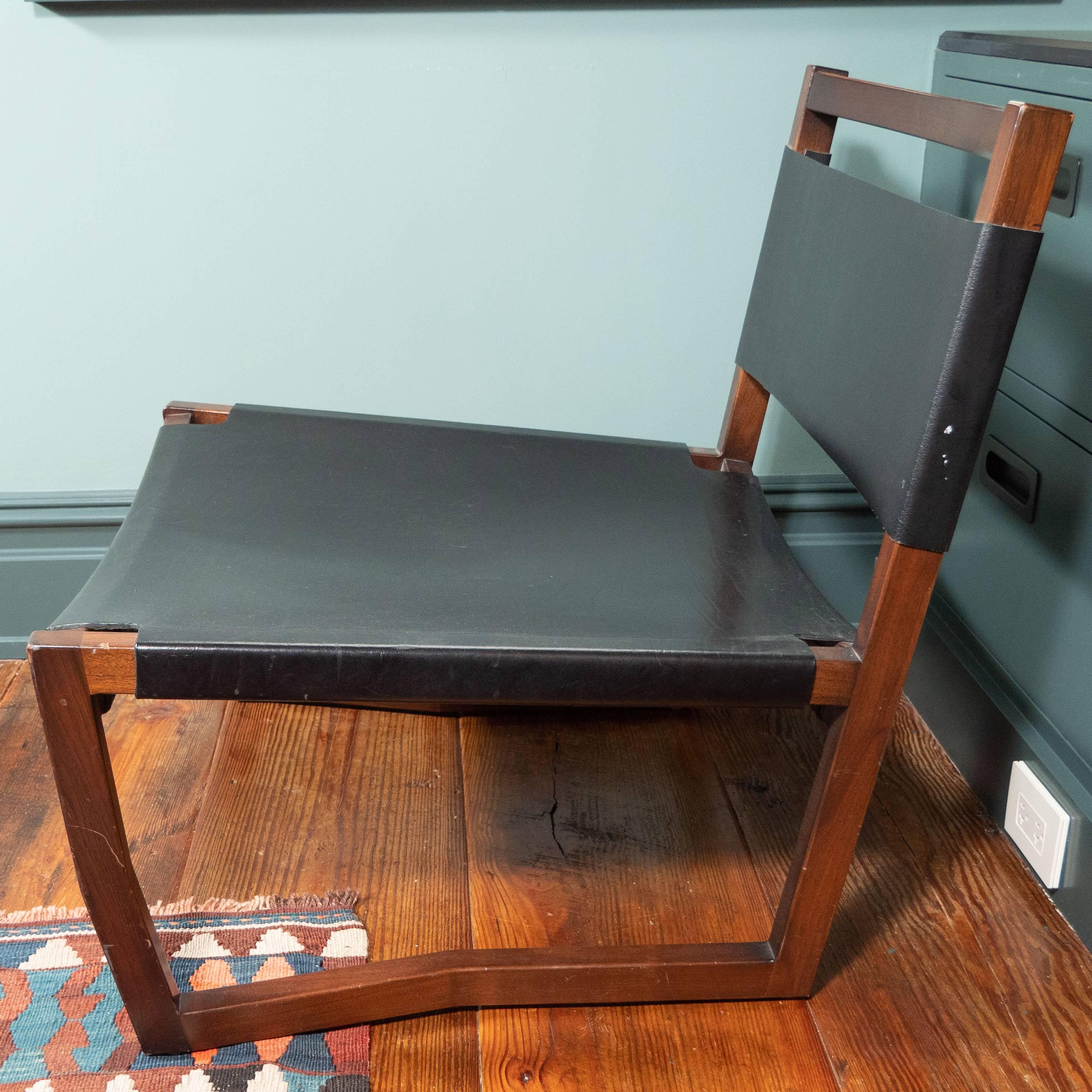 Pair of Black Leather and Rosewood Sling Chairs 3
