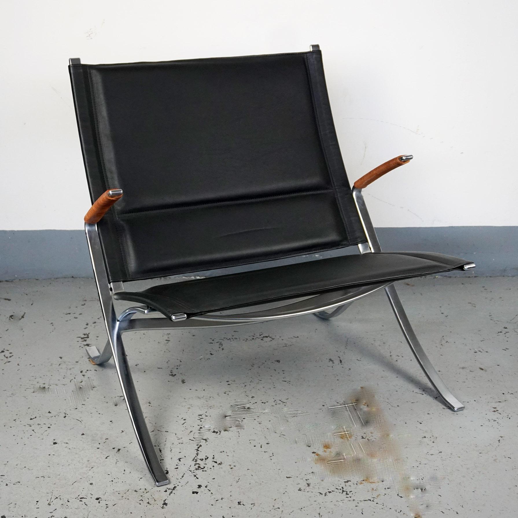 Scandinavian Modern Pair of Black Leather and Steel Lounge Chairs by Fabricius & Kastholm