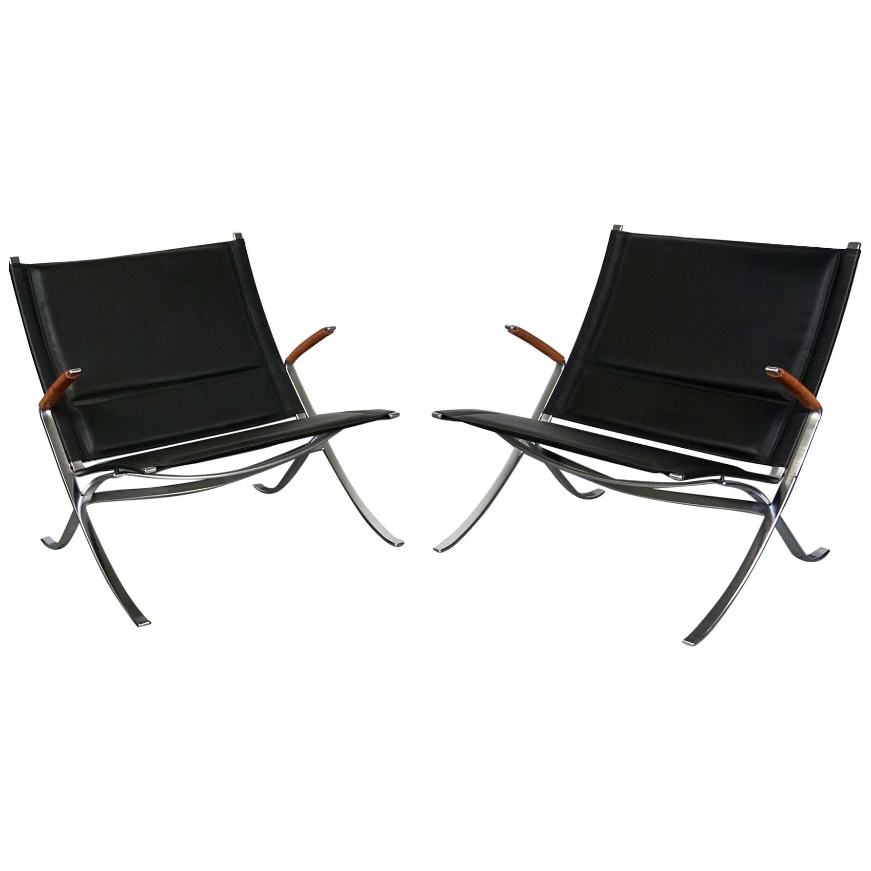 Pair of Black Leather and Steel Lounge Chairs by Fabricius & Kastholm