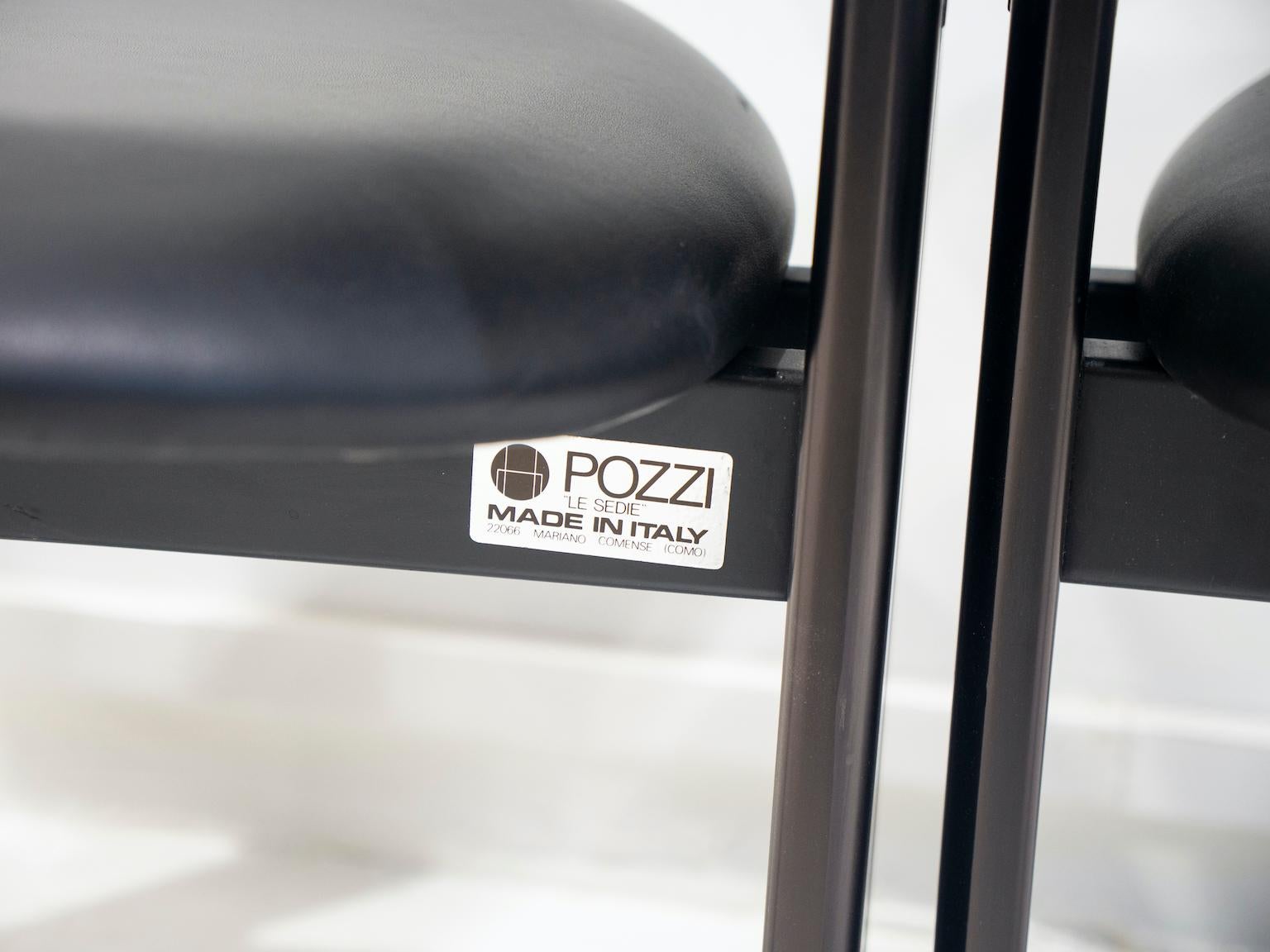 Pair of Black Leather and Wood Chairs by Augusto Savini for Pozzi 8