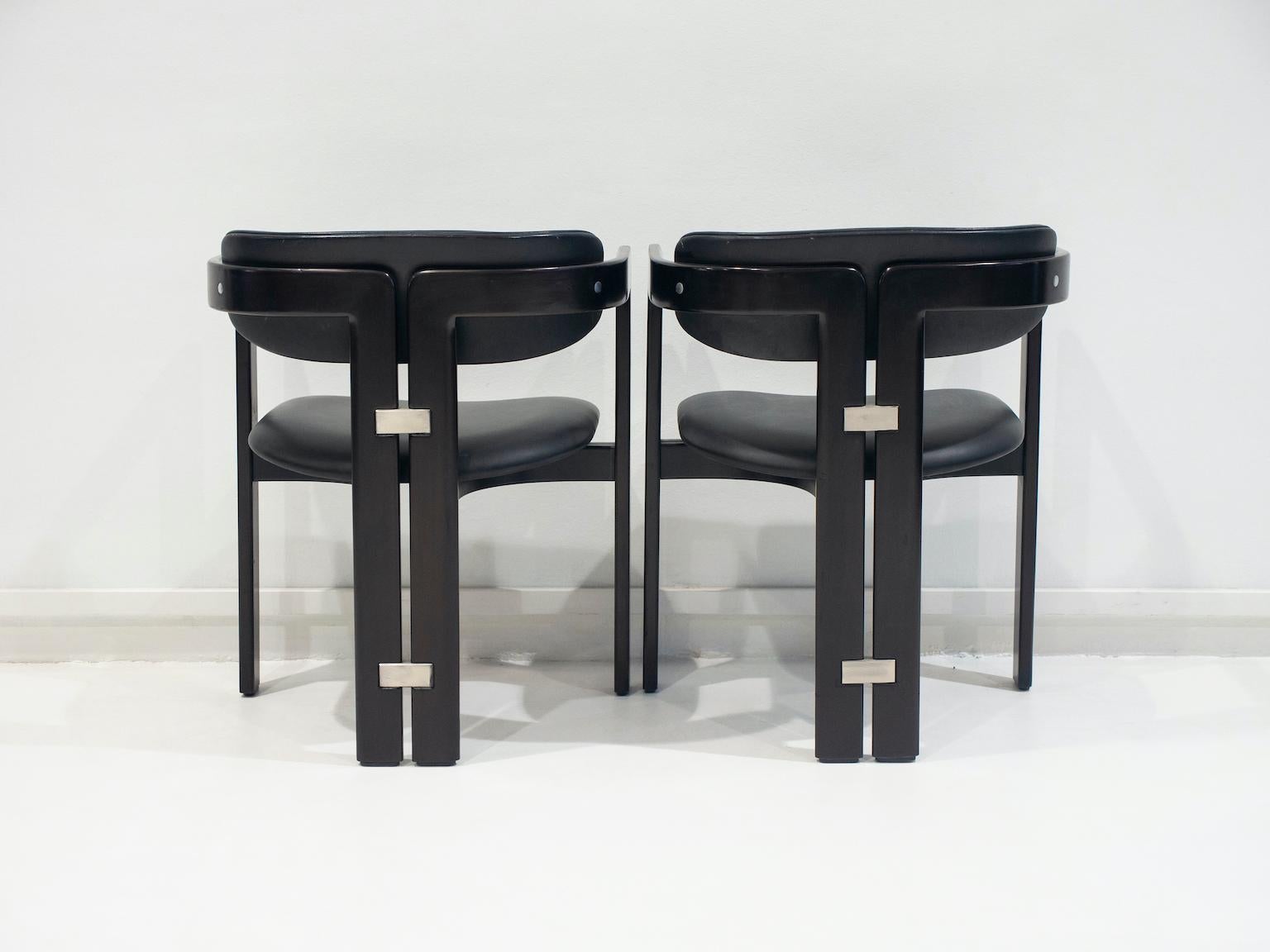 Pair of Black Leather and Wood Chairs by Augusto Savini for Pozzi 11