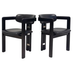Paire de chaises en cuir noir et bois d'Augusto Savini pour Pozzi
