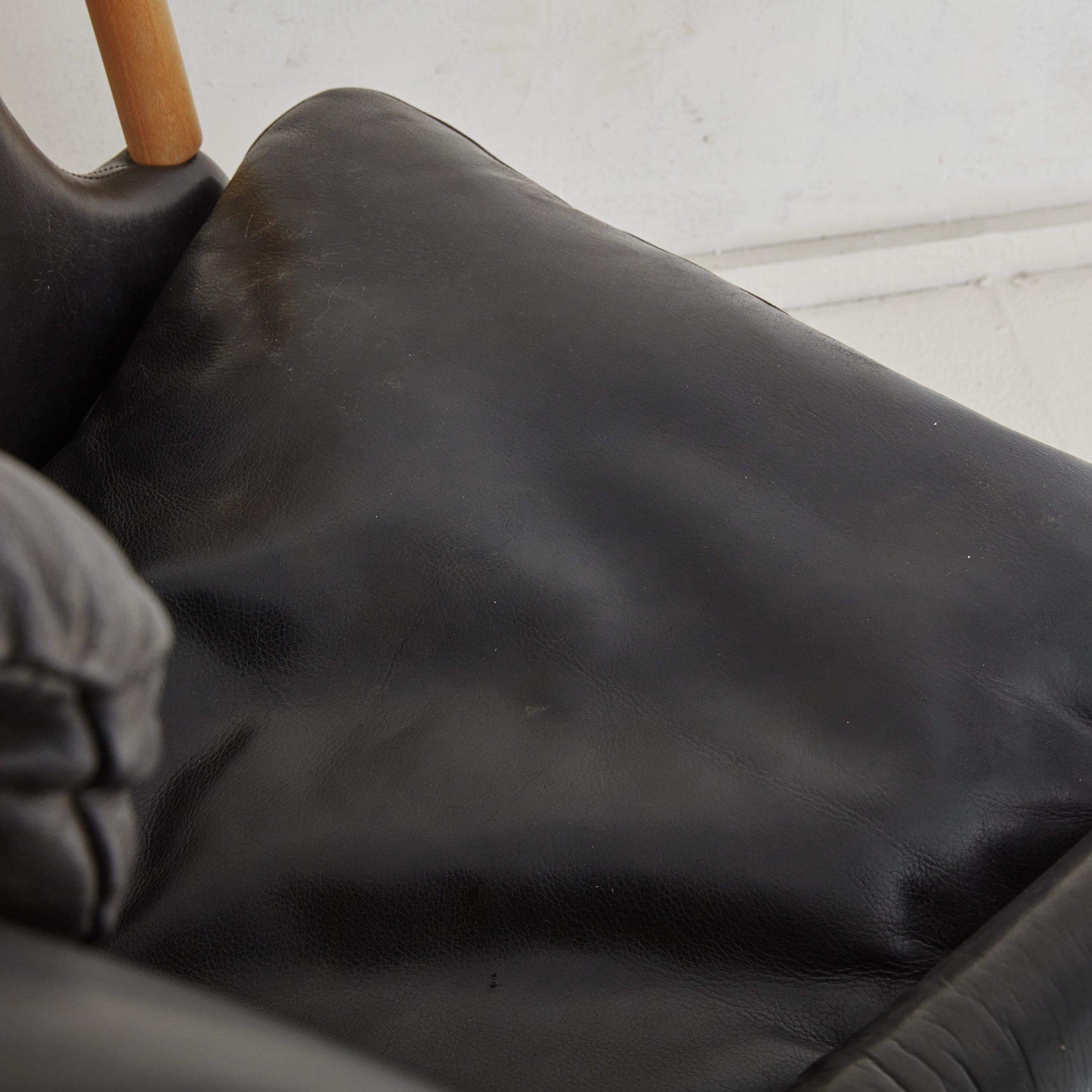 Pair of Black Leather Armchairs with Footstool by Both Søren Nissen & Ebbe Gehl For Sale 4